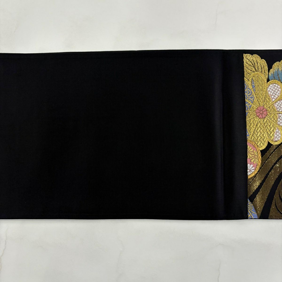 【美品】 袋帶 秀品級 梅花 菊花 唐織 金金箔 黑 六通 純蠶絲