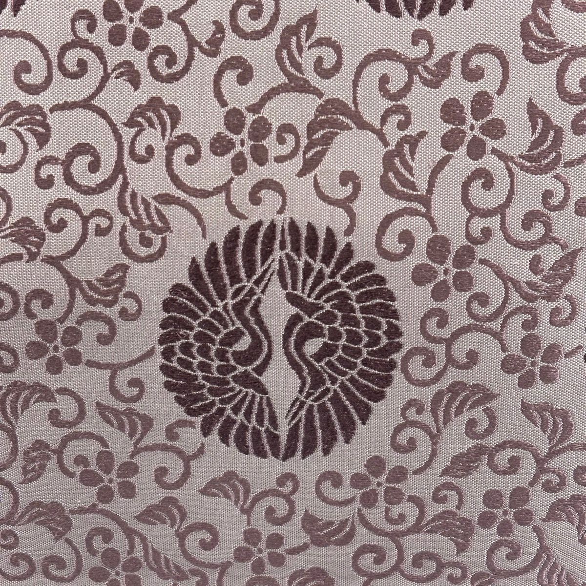 【美品】 袋帶 秀品級 向仙鶴 花唐草紋 刺繡 薄紫 六通 純蠶絲