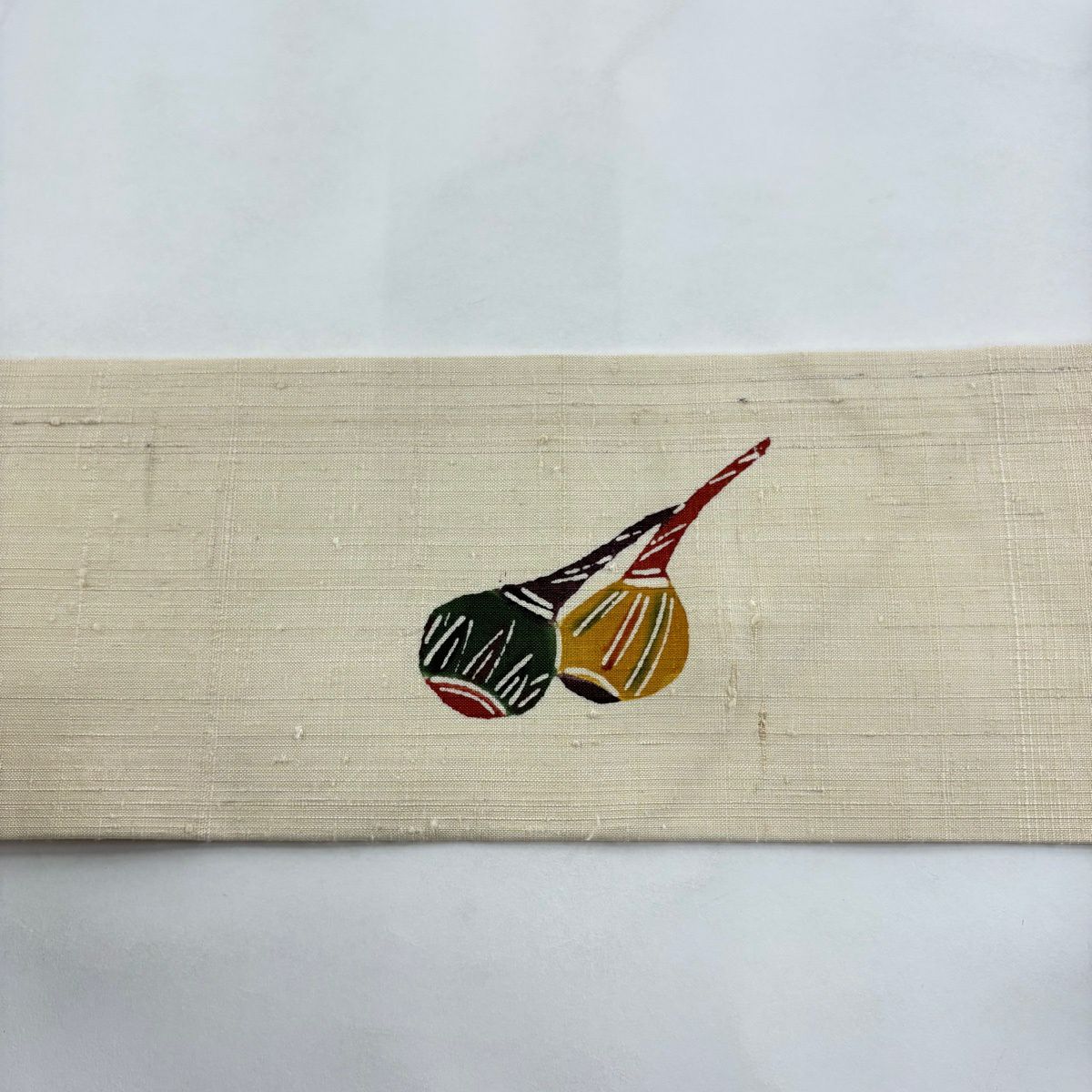 【美品】名古屋帶 秀品級 紬織織 生物圖案 奶油色 純蠶絲