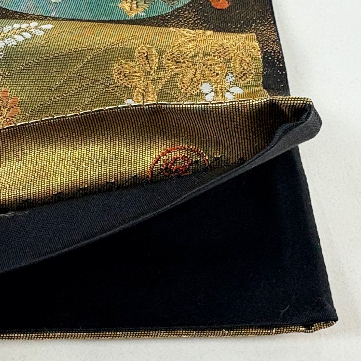 【美品】 袋帶 秀品級 花鳥 唐織 金金箔 金色 大鼓圖案 純蠶絲