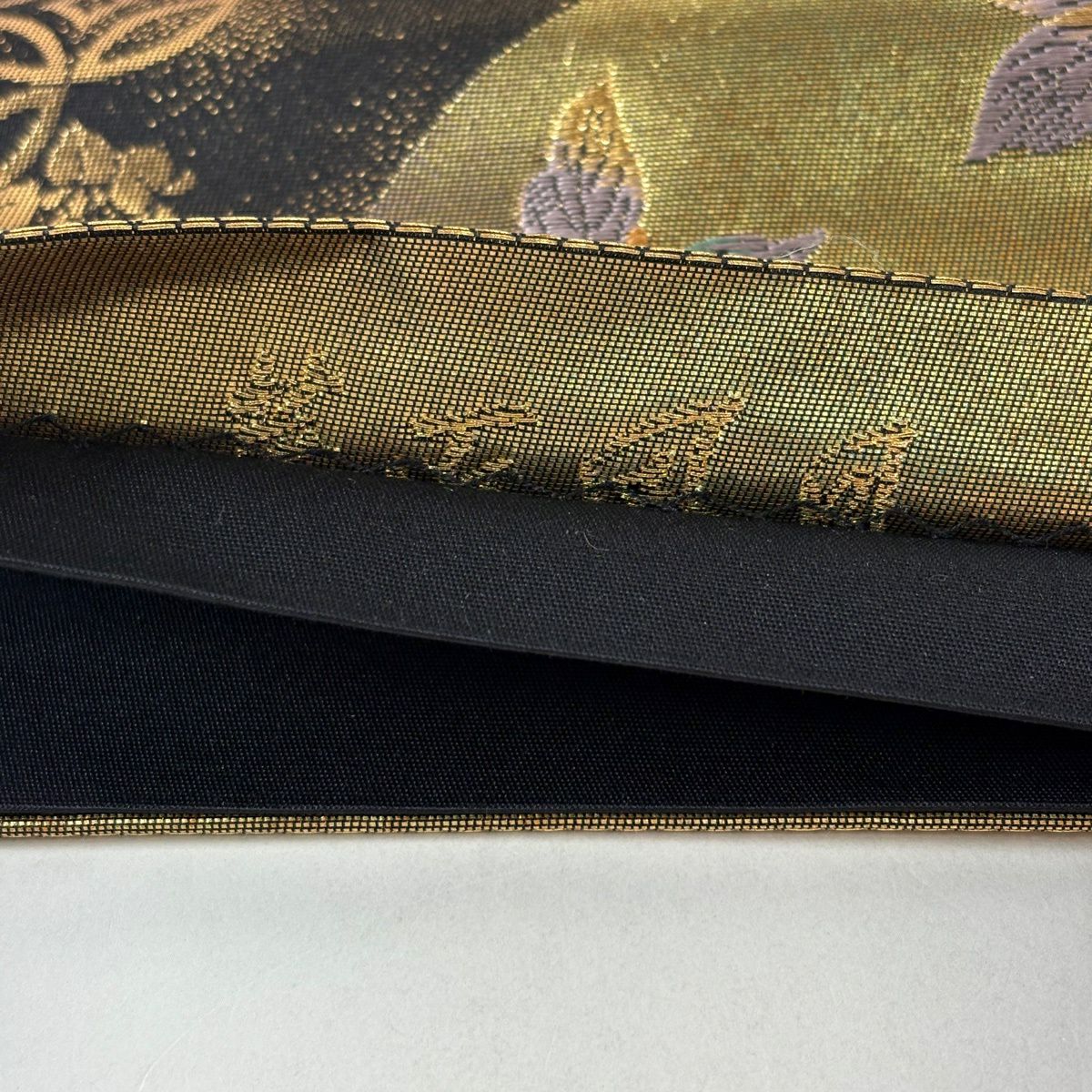 【美品】 袋帶 秀品級 花鳥 唐織 金金箔 金色 大鼓圖案 純蠶絲