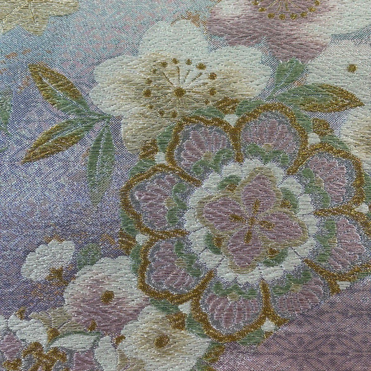 袋帶 秀品級 華紋 櫻花 唐織 金銀線 淺粉色 六通 純蠶絲