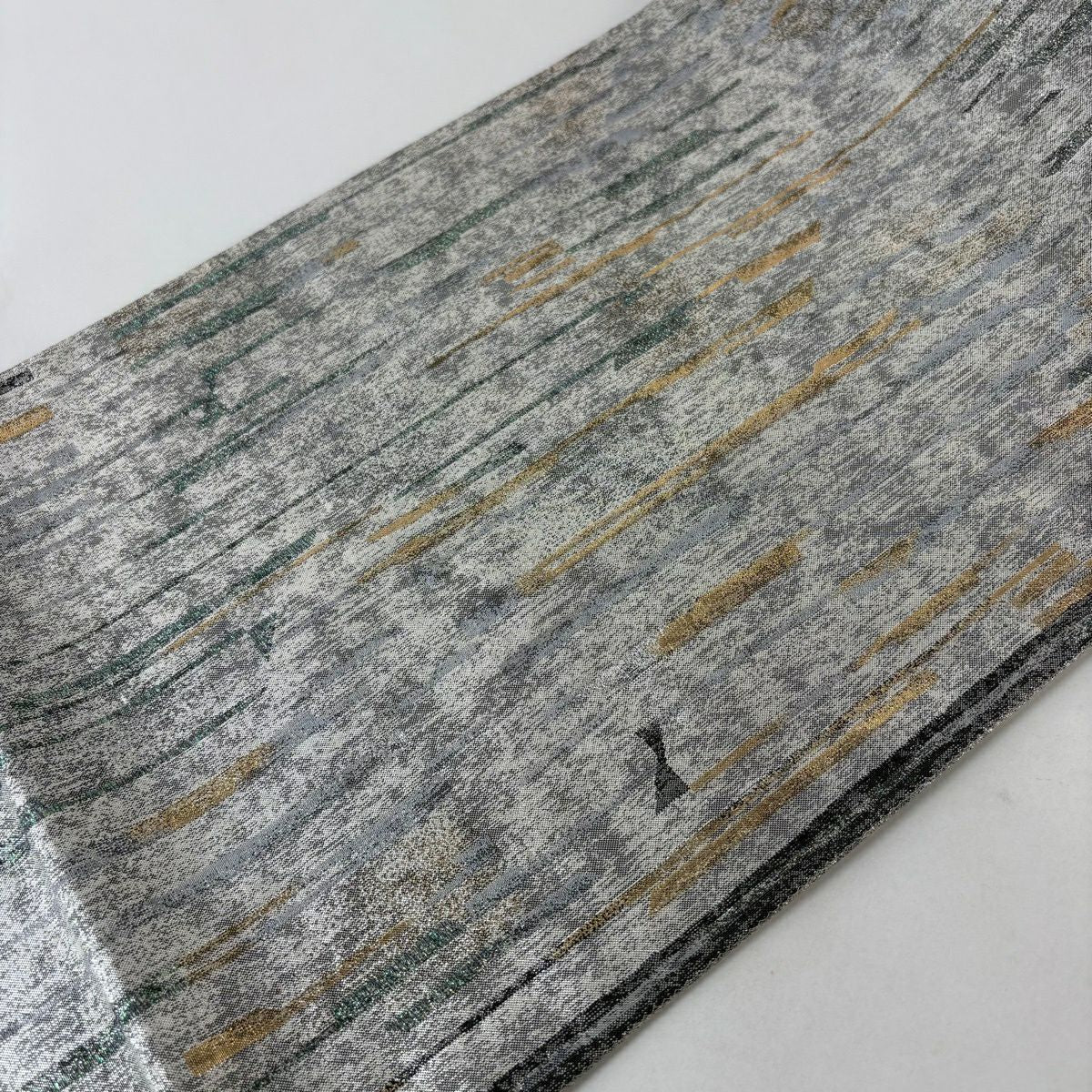 【美品】 袋帶 秀品級 條紋 幾何圖案 金金箔 銀 六通 純蠶絲