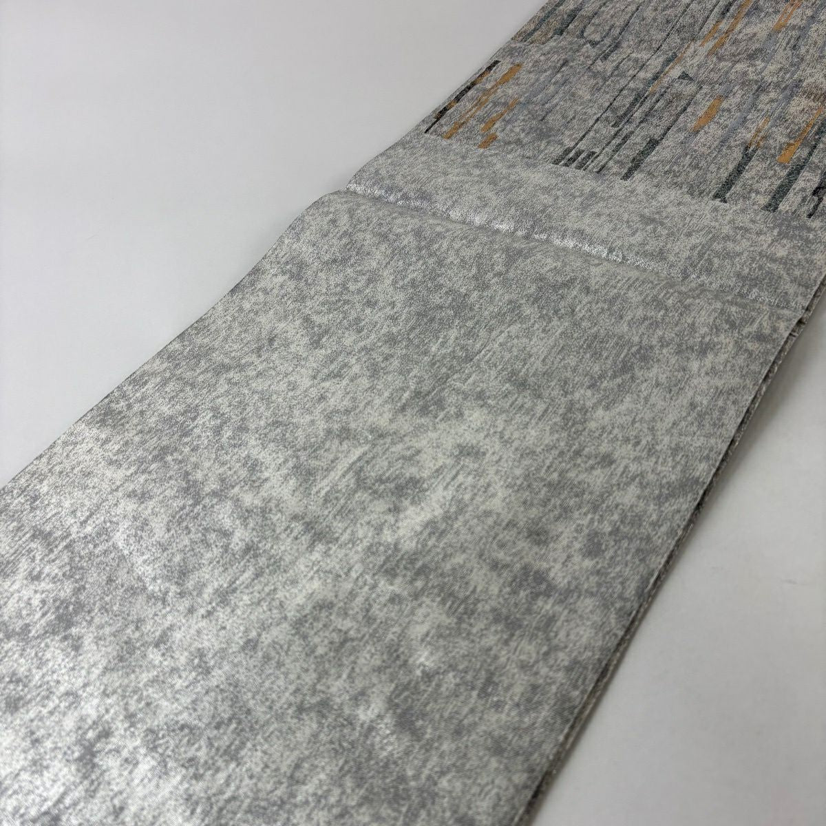 【美品】 袋帶 秀品級 條紋 幾何圖案 金金箔 銀 六通 純蠶絲