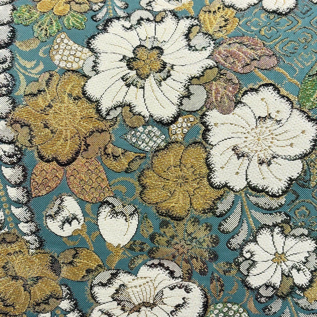 袋帶 秀品級 辻花染圖案 波紋 金金箔 唐織 青綠 六通 純蠶絲