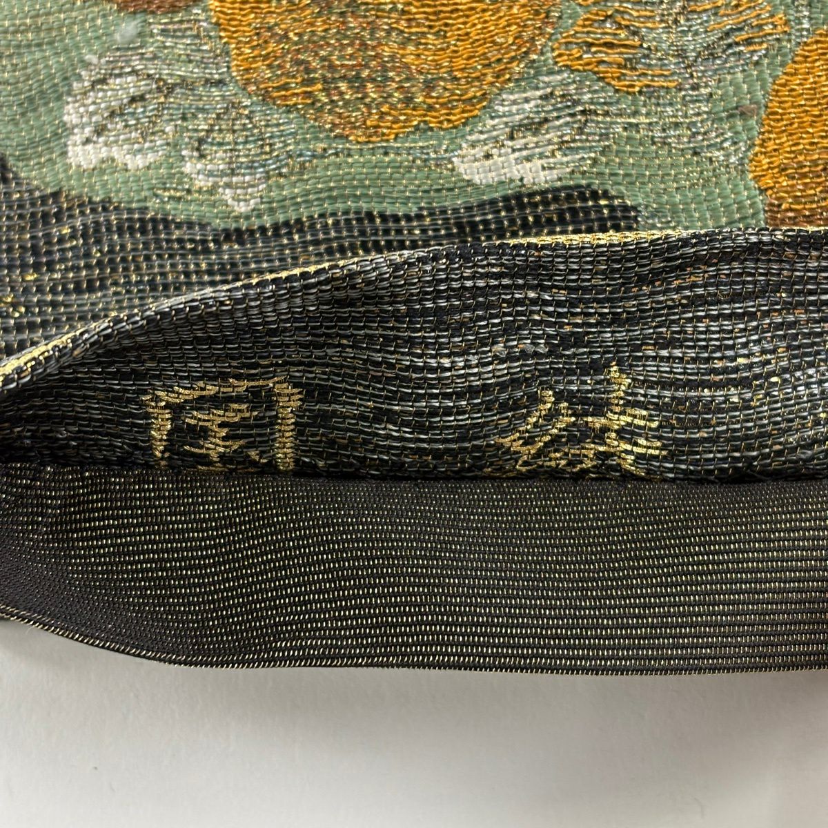 【美品】 袋帶 秀品級 關西仕立 松樹竹子梅花 霞 金金箔 金絲 黑灰 六通 純蠶絲