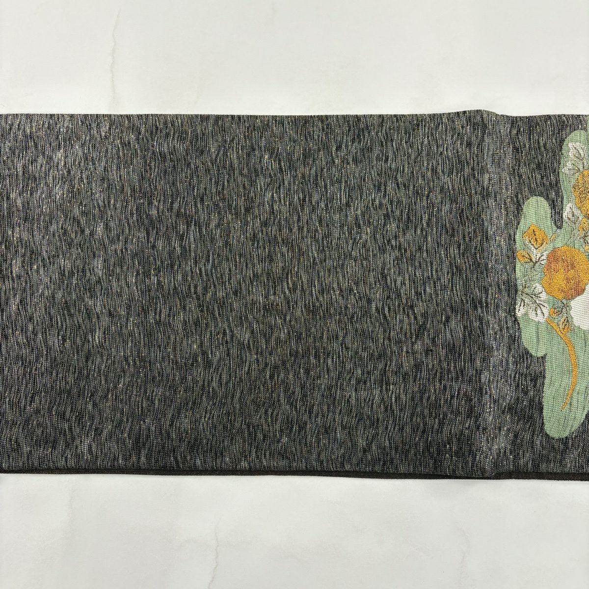 【美品】 袋帶 秀品級 關西仕立 松樹竹子梅花 霞 金金箔 金絲 黑灰 六通 純蠶絲