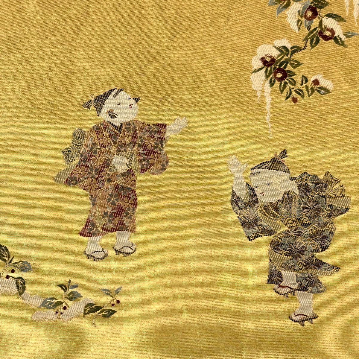 袋帶 秀品級 童 椿 金絲 本金金箔 金色 大鼓圖案 純蠶絲