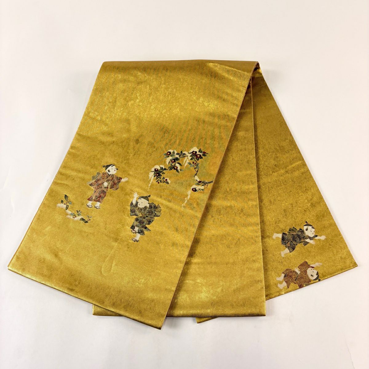 袋帶 秀品級 童 椿 金絲 本金金箔 金色 大鼓圖案 純蠶絲