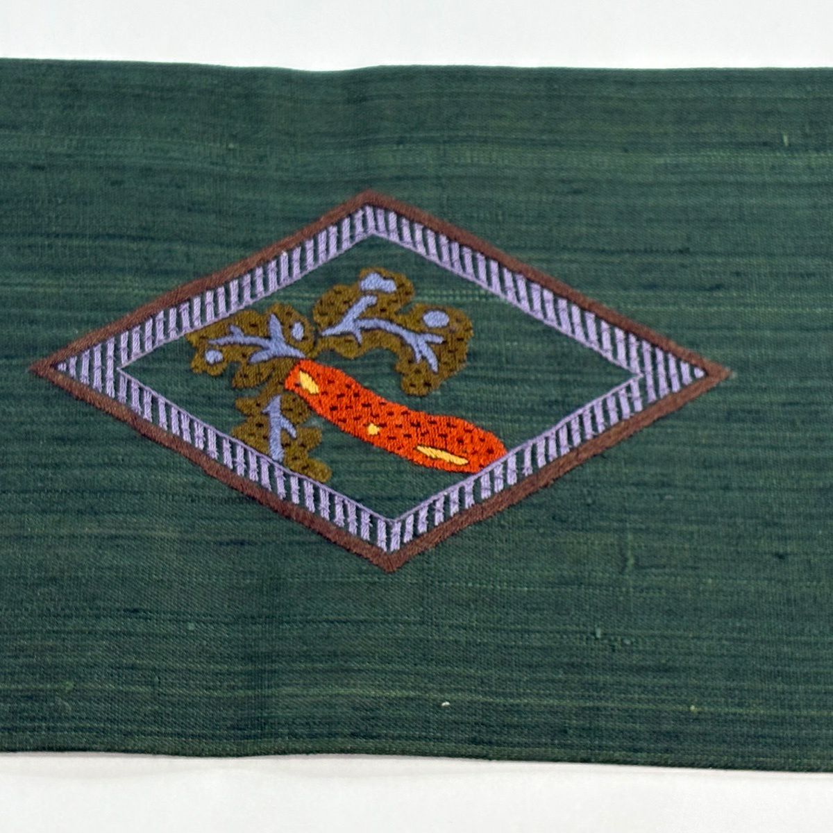 名古屋帶 秀品級 魚 菱 刺繡 綠 純蠶絲