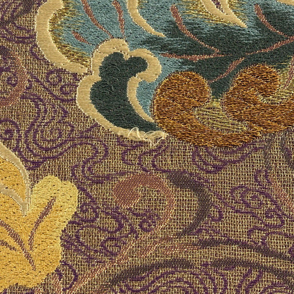 袋帶 秀品級 花唐草紋 金絲 金金箔 金茶 六通 純蠶絲