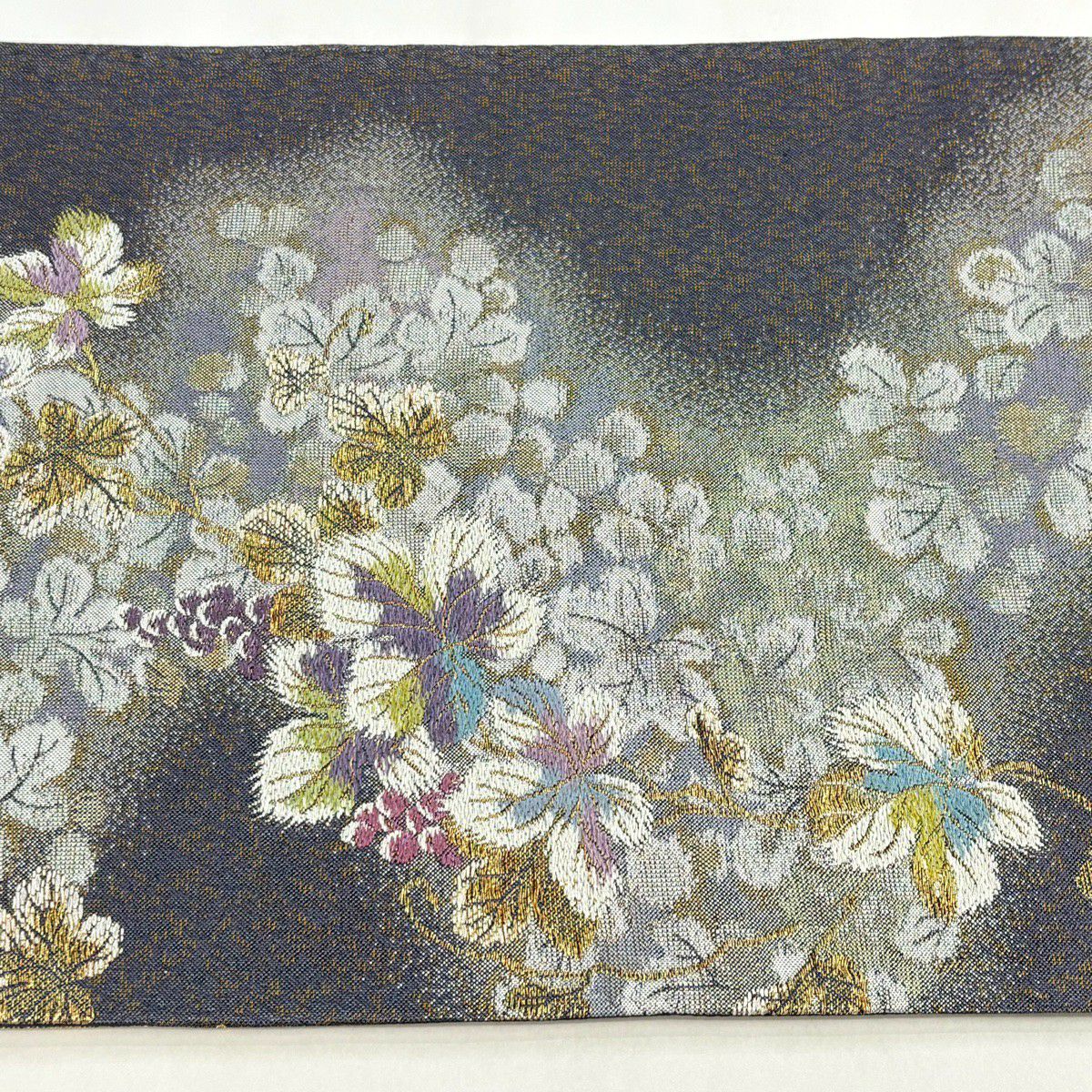 【美品】 袋帶 秀品級 大和 道長取 草花紋 金絲 拉麵金金箔 灰紫 六通 純蠶絲