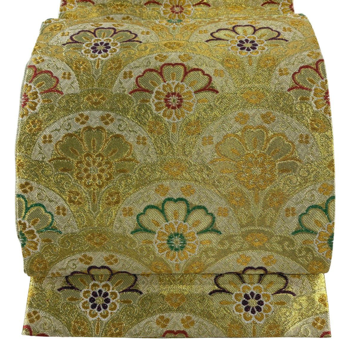 【美品】 袋帶 秀品級 桂由美 落款あり 振袖禮服禮服用 菊花 波頭 金絲 金金箔 金色 六通 純蠶絲