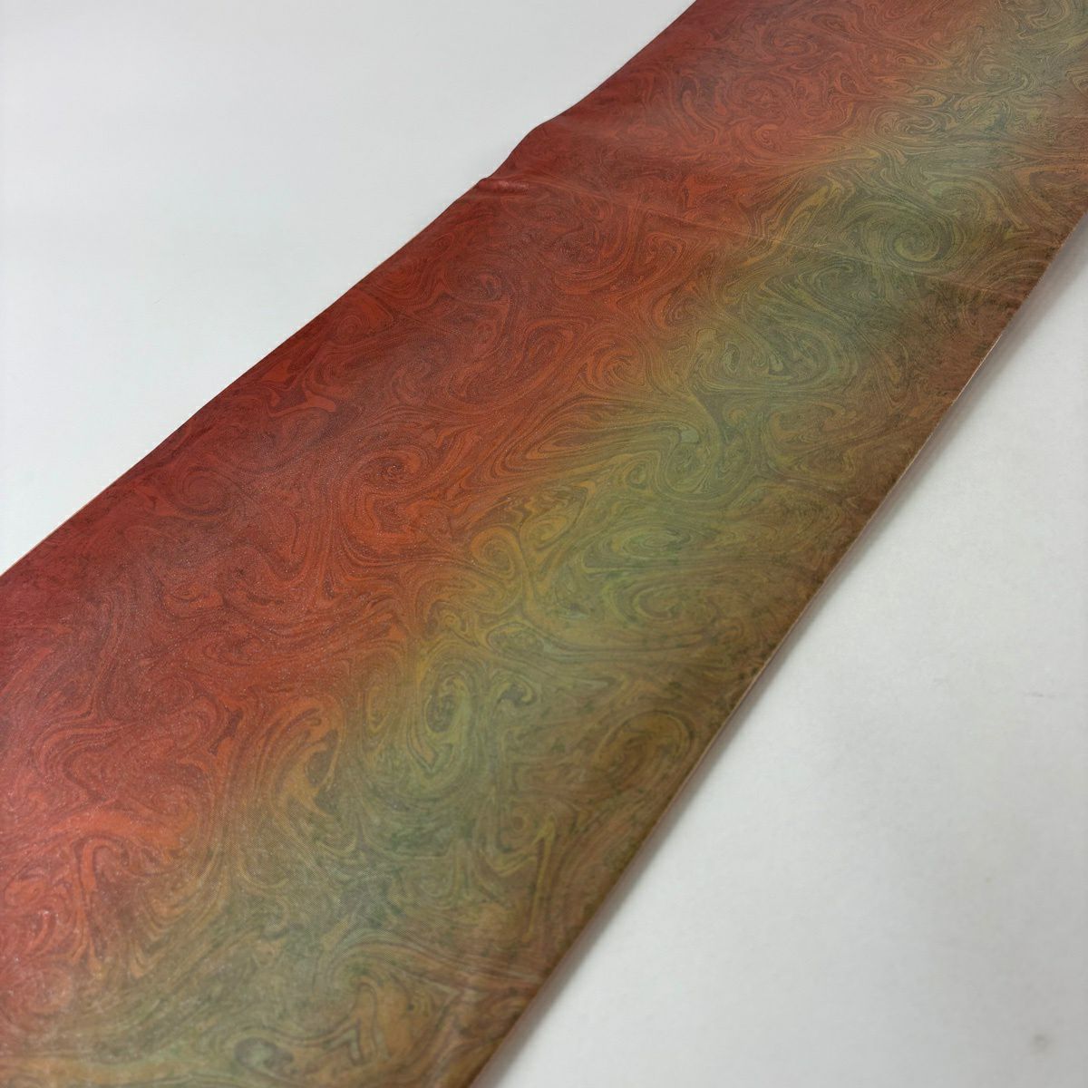 【美品】 袋帶 秀品級 墨流 朱色 全通 純蠶絲