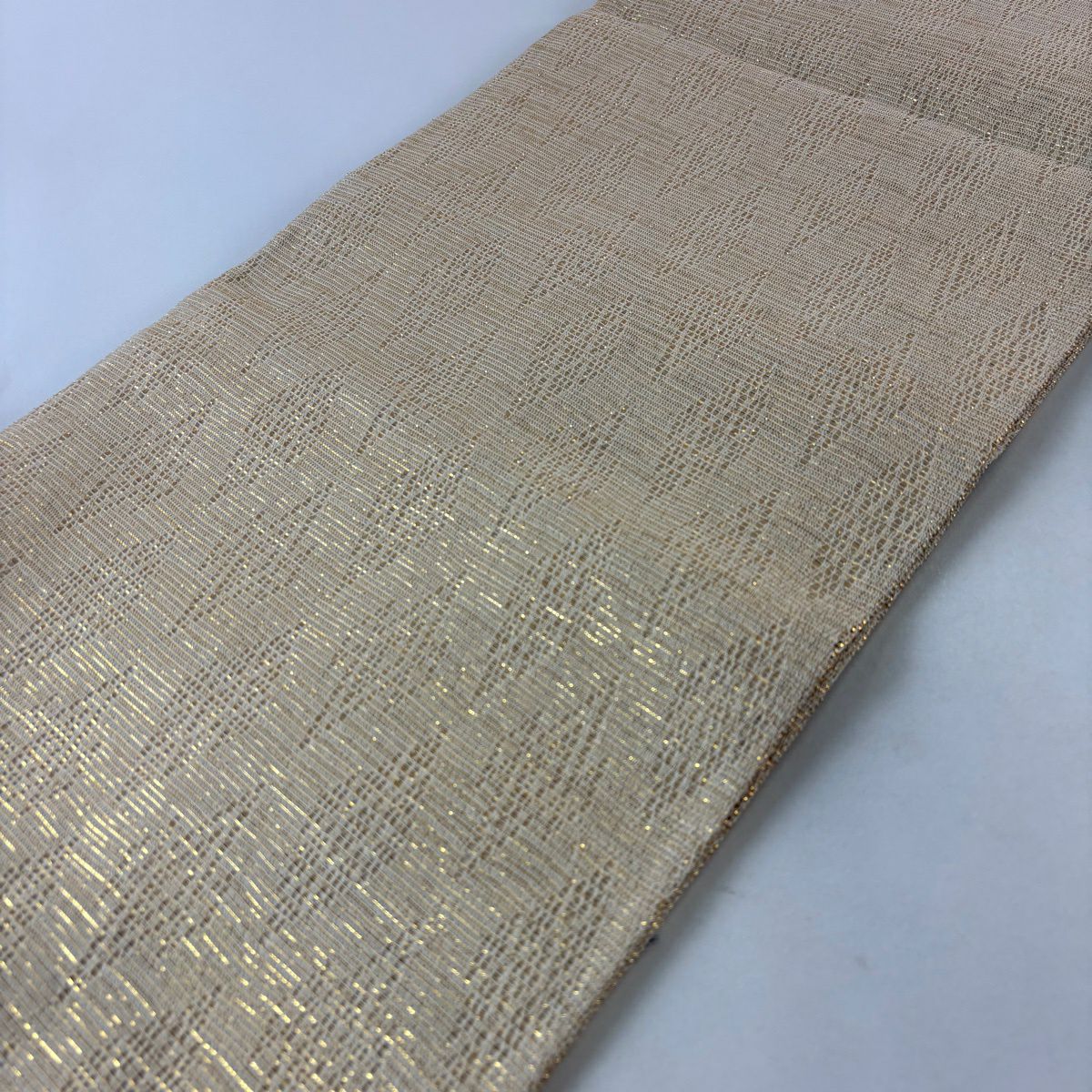 【美品】 袋帶 秀品級 斜格子 菱 金絲 茶紫 大鼓圖案 純蠶絲