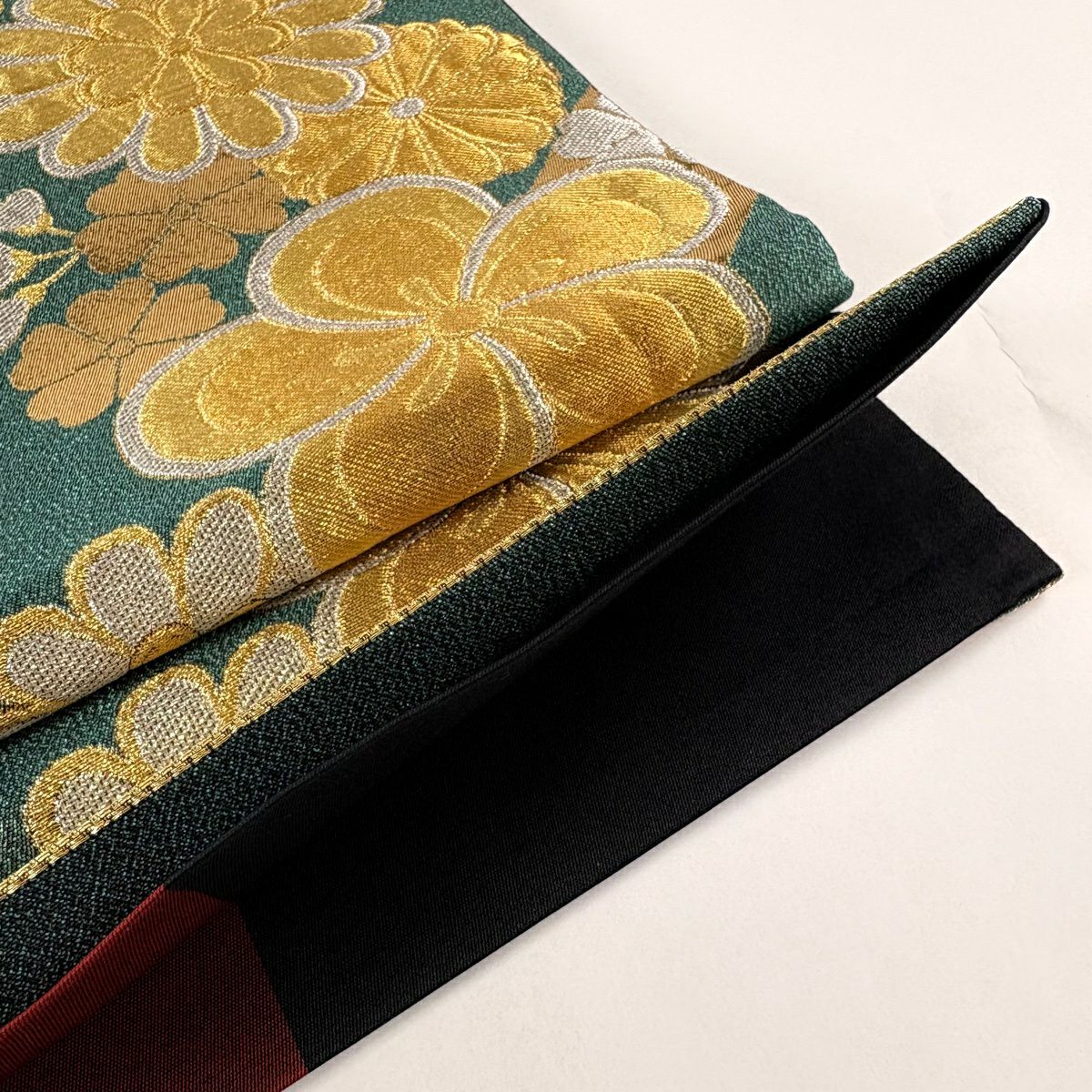 【美品】 袋帶 秀品級 草花紋紋 武 金銀彩 金金箔 綠 六通 純蠶絲