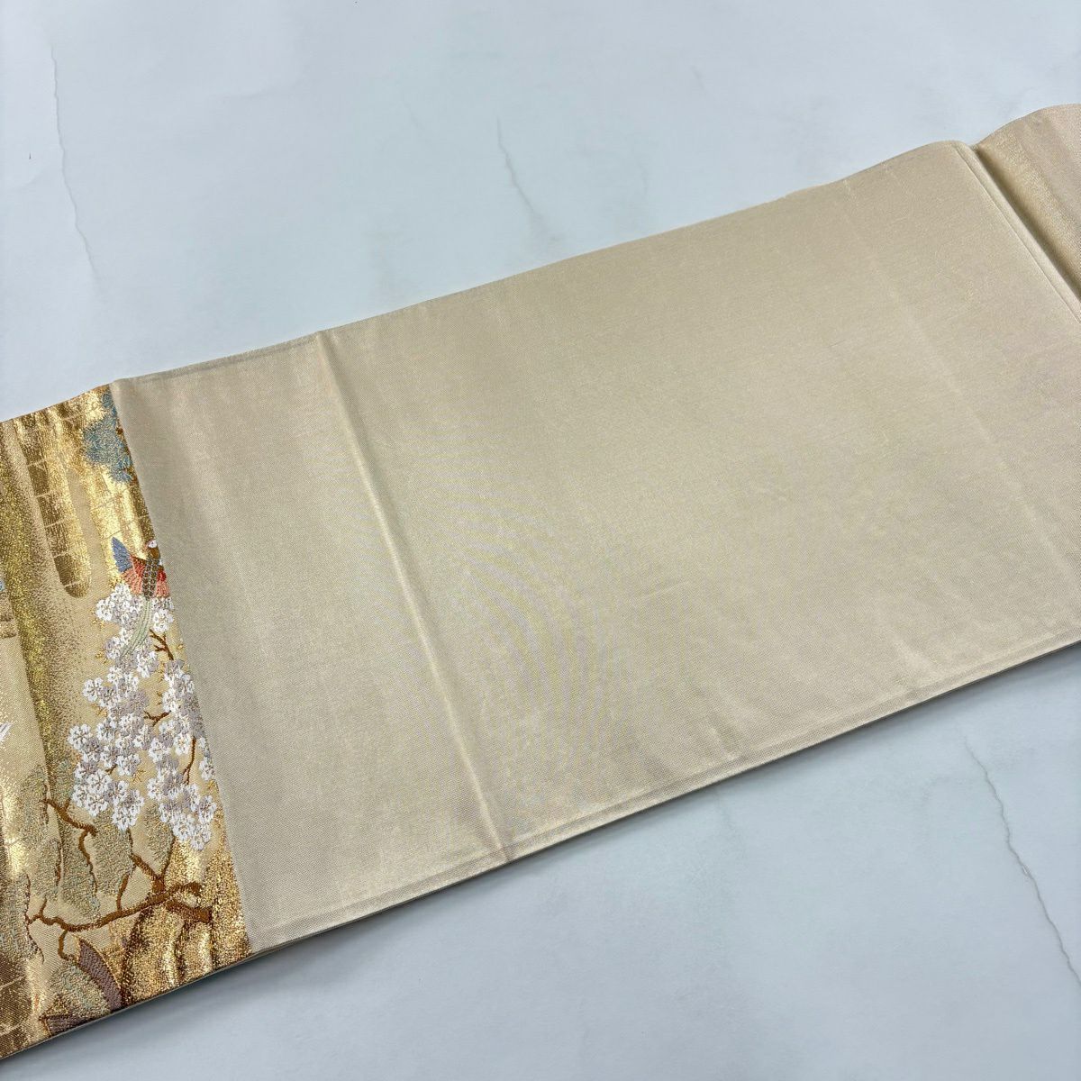 袋帶 秀品級 建築 花鳥 金金箔 金絲 金色 六通 純蠶絲