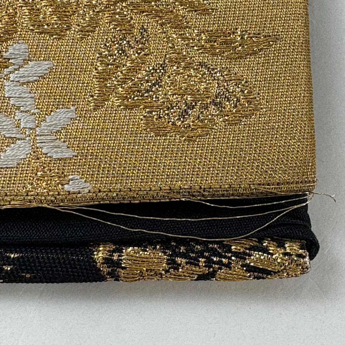 袋帶 秀品級 雪輪 草花紋 金絲 金金箔 金色 六通 純蠶絲