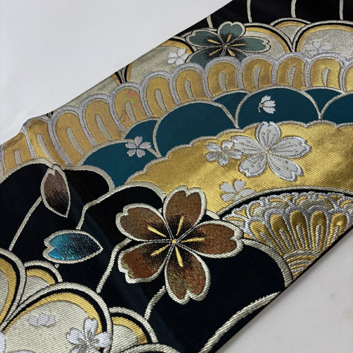 【美品】 袋帶 秀品級 櫻花花瓣 金銀線 金金箔 金色 六通 純蠶絲