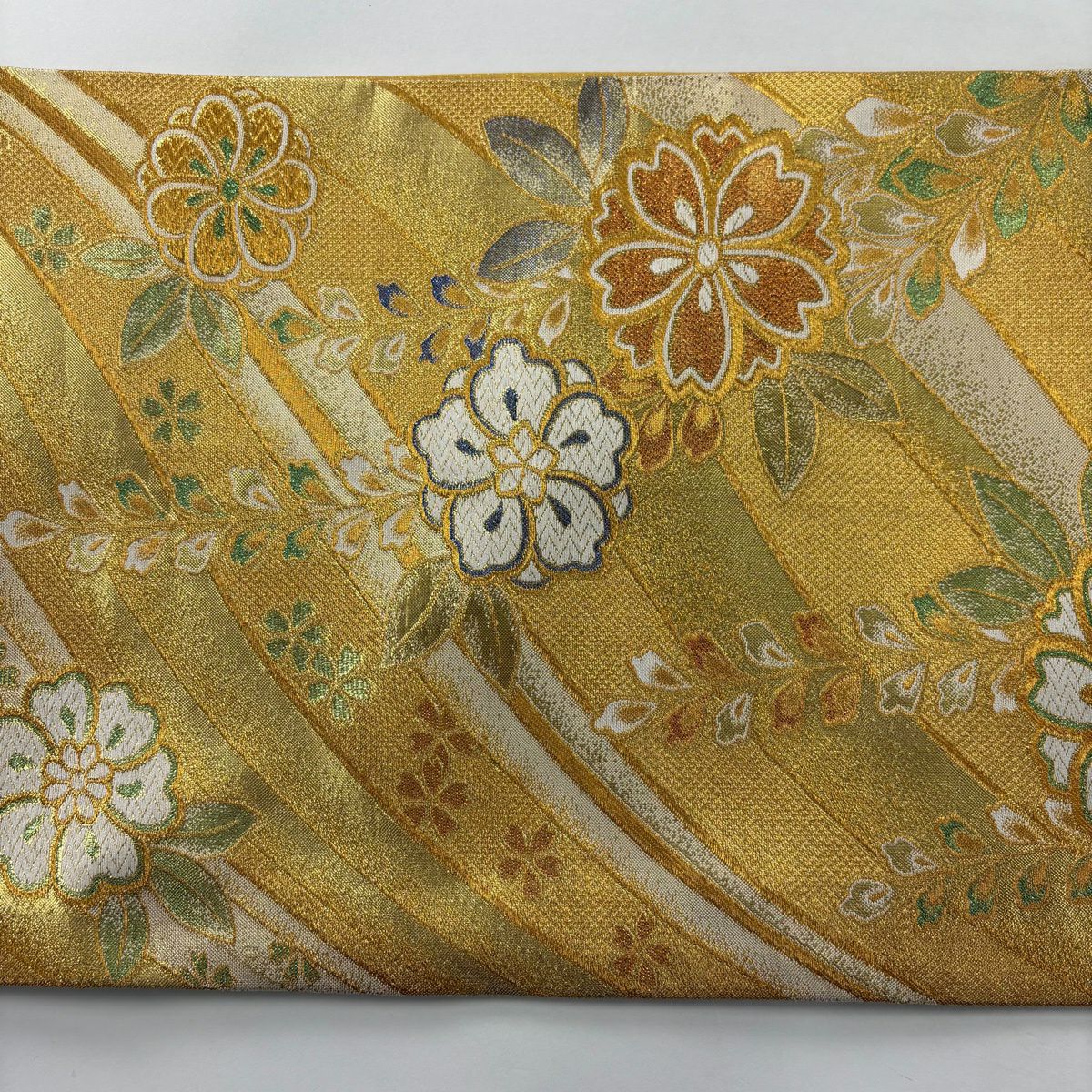 袋帶 秀品級 振袖禮服禮服用 櫻花 流水 金絲 唐織 金色 六通 純蠶絲