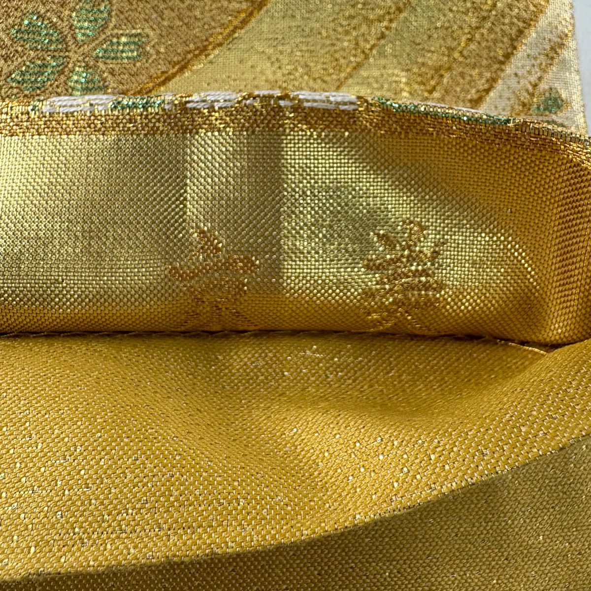 袋帶 秀品級 振袖禮服禮服用 櫻花 流水 金絲 唐織 金色 六通 純蠶絲