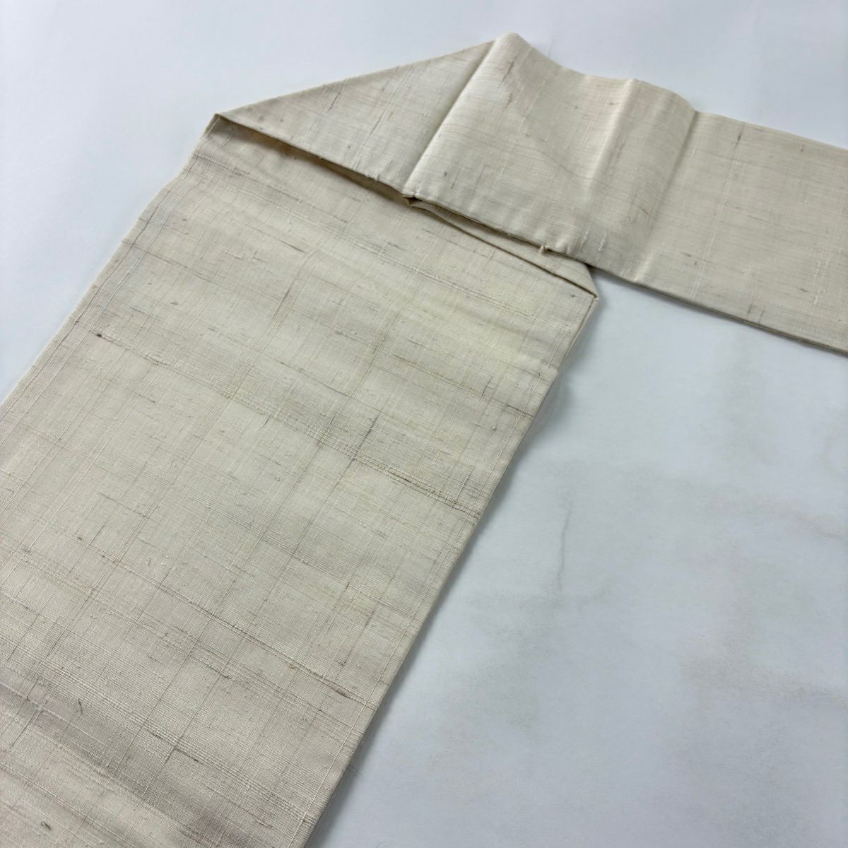 【美品】 名古屋帶 秀品級 附落款 紬織織 和紙 草花紋紋 奶油色 純蠶絲