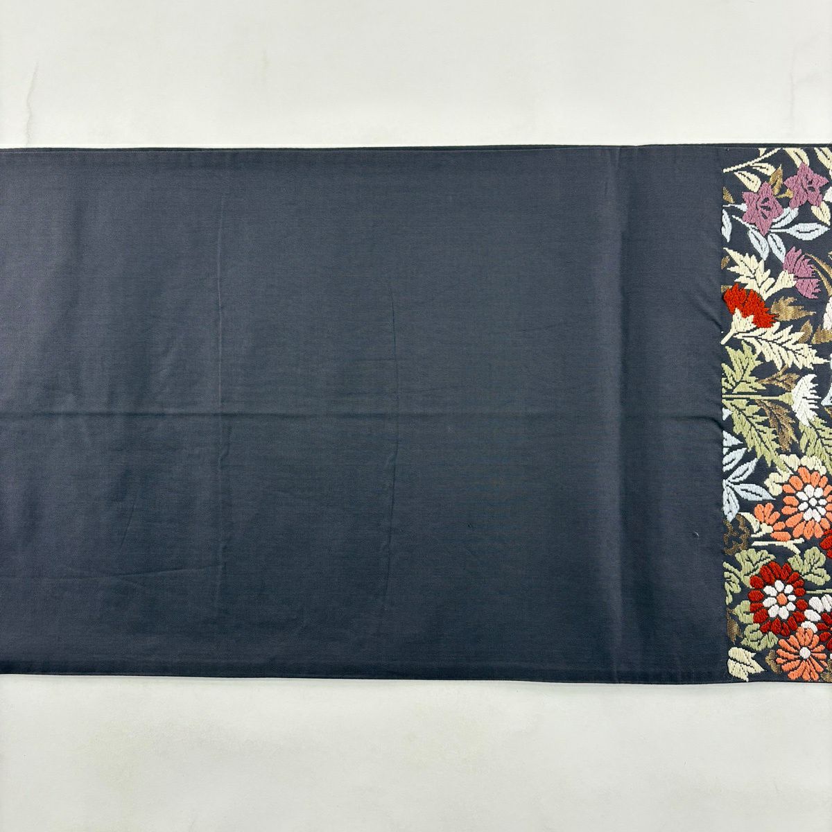 袋帶 秀品級 秋草 刺繡 金金箔 灰紫 六通 純蠶絲