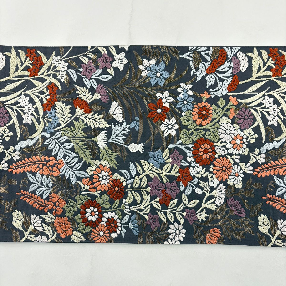 袋帶 秀品級 秋草 刺繡 金金箔 灰紫 六通 純蠶絲