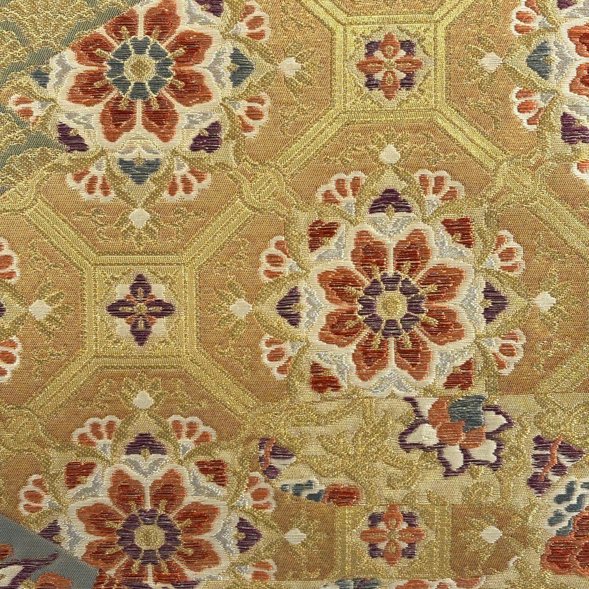 【美品】 袋帶 秀品級 蜀江華紋 鳳凰 金銀彩 刺繡 金 六通 純蠶絲