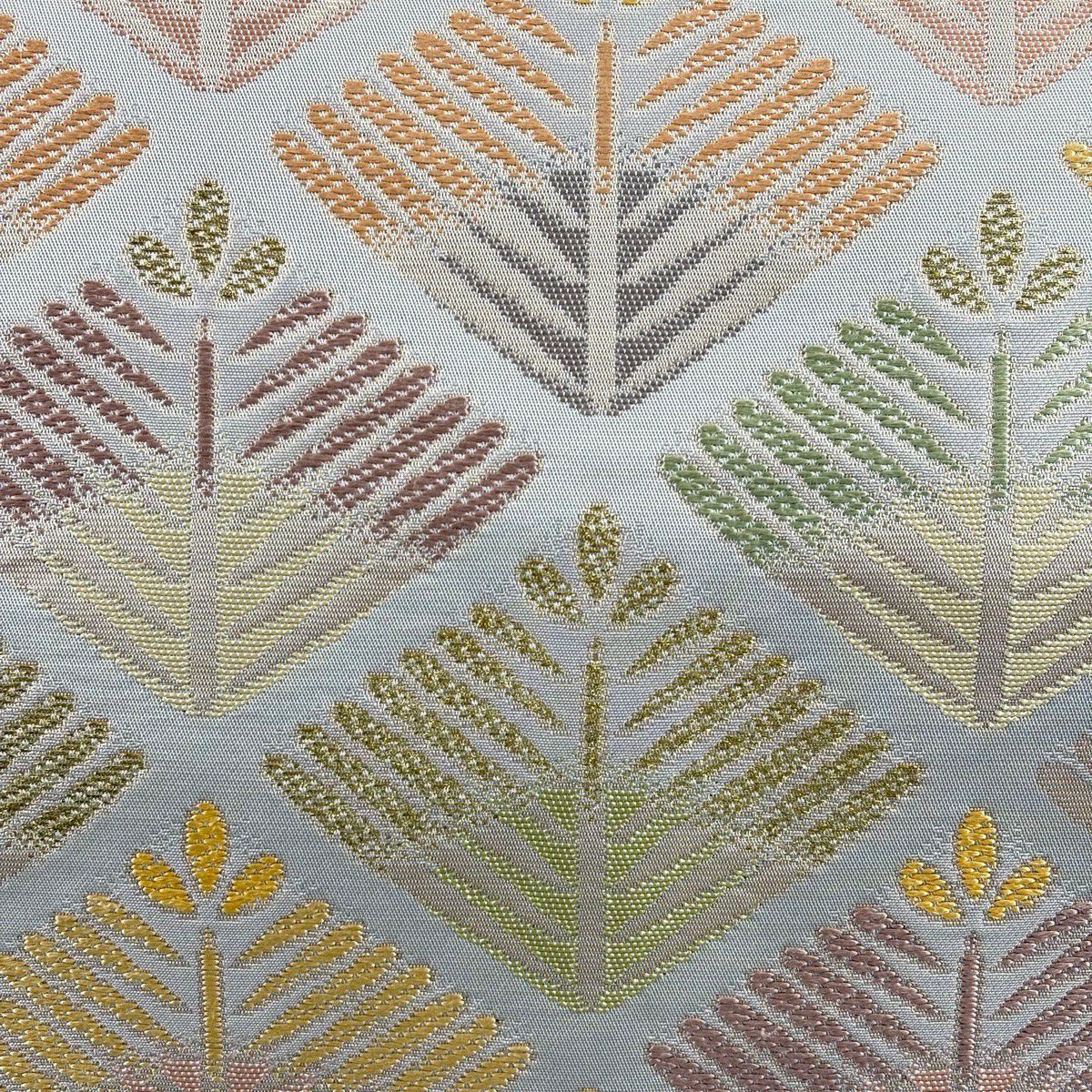 名古屋帶 秀品級 若松樹 菱 刺繡 金金箔 灰色 純蠶絲