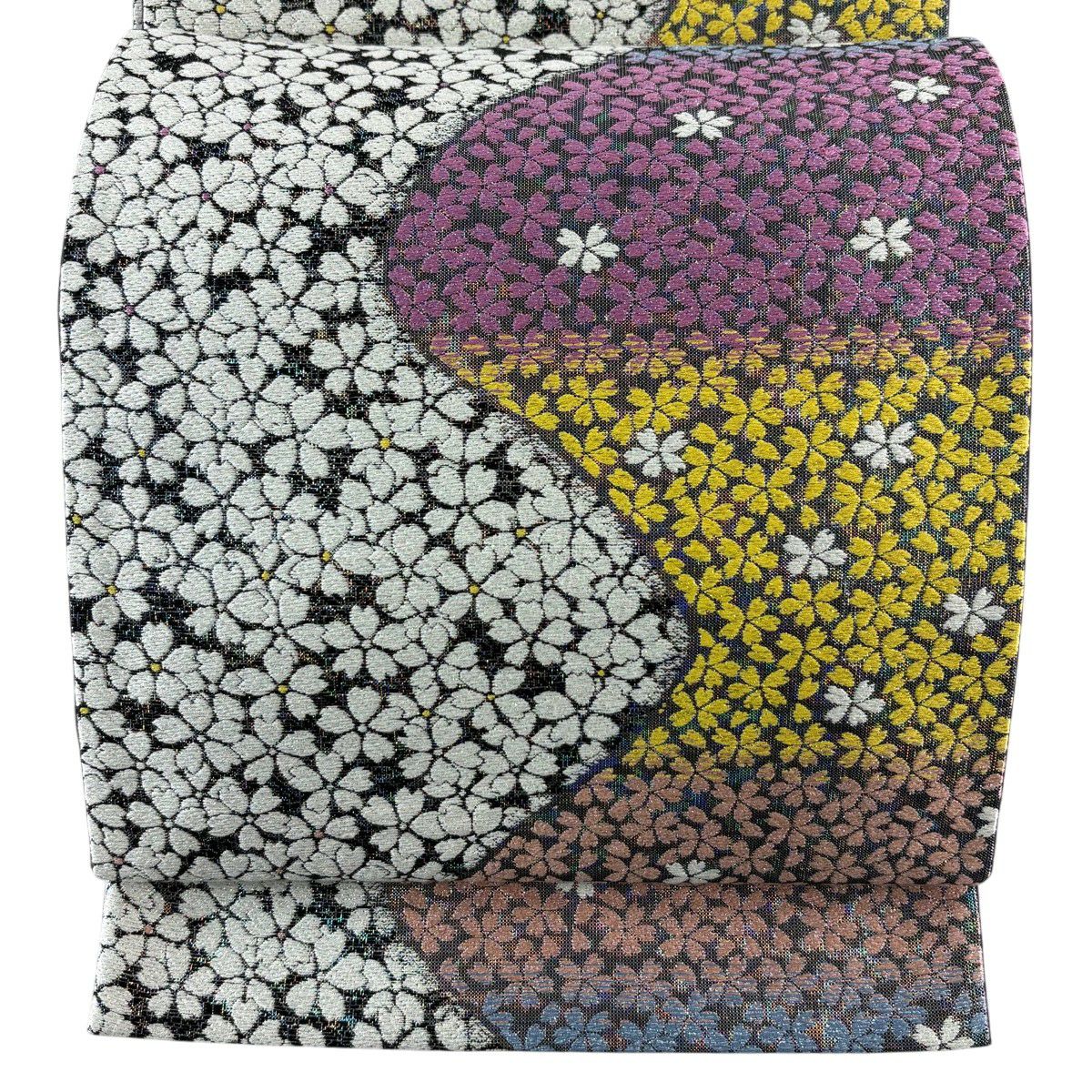 【美品】 袋帶 秀品級 櫻花 刺繡 金金箔 銀 六通 純蠶絲