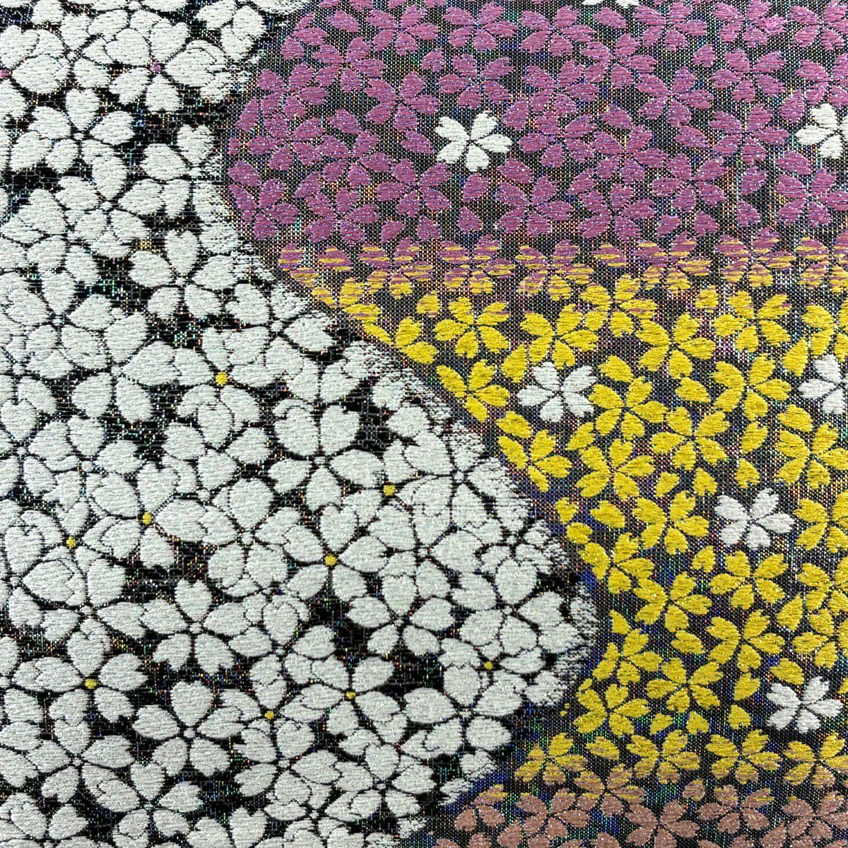 【美品】 袋帶 秀品級 櫻花 刺繡 金金箔 銀 六通 純蠶絲
