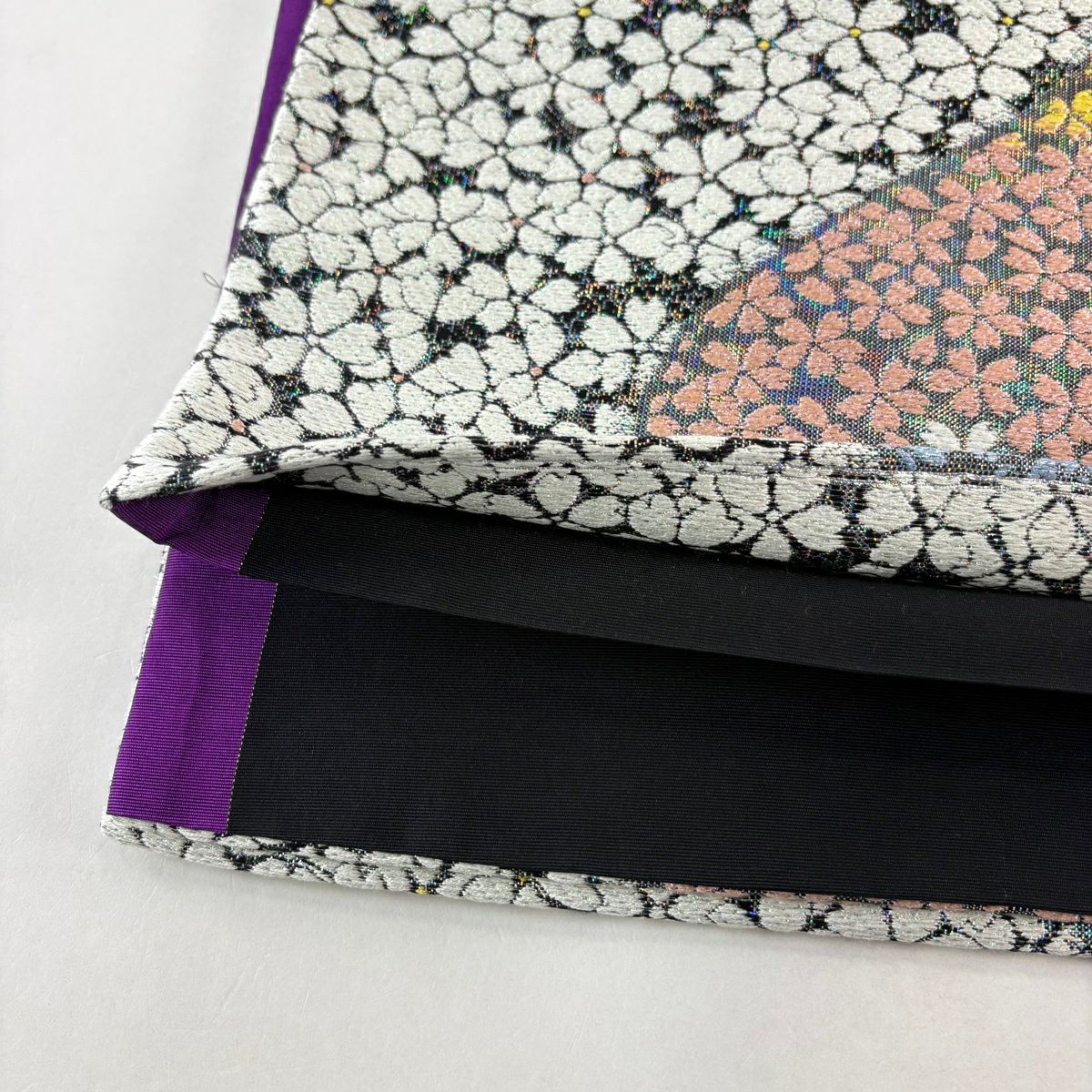 【美品】 袋帶 秀品級 櫻花 刺繡 金金箔 銀 六通 純蠶絲