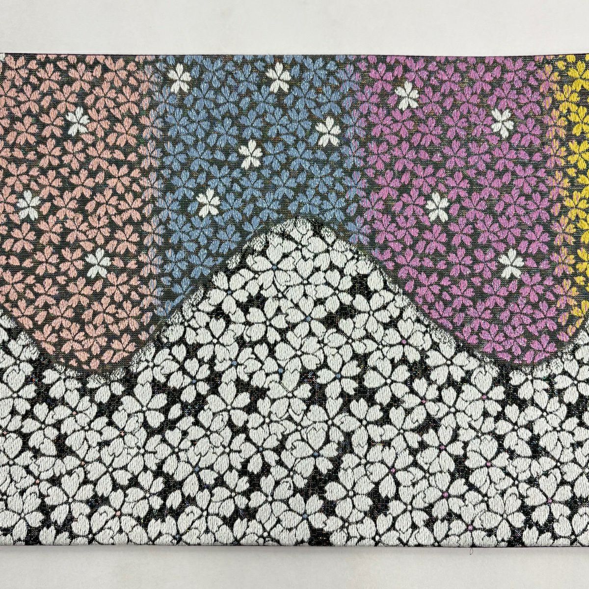 【美品】 袋帶 秀品級 櫻花 刺繡 金金箔 銀 六通 純蠶絲