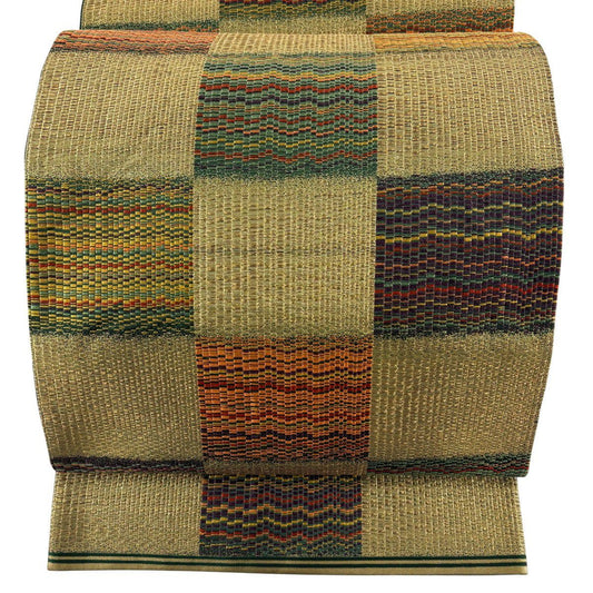 袋帶 秀品級 變化市松樹 紋理 金絲 刺繡 金色 六通 純蠶絲