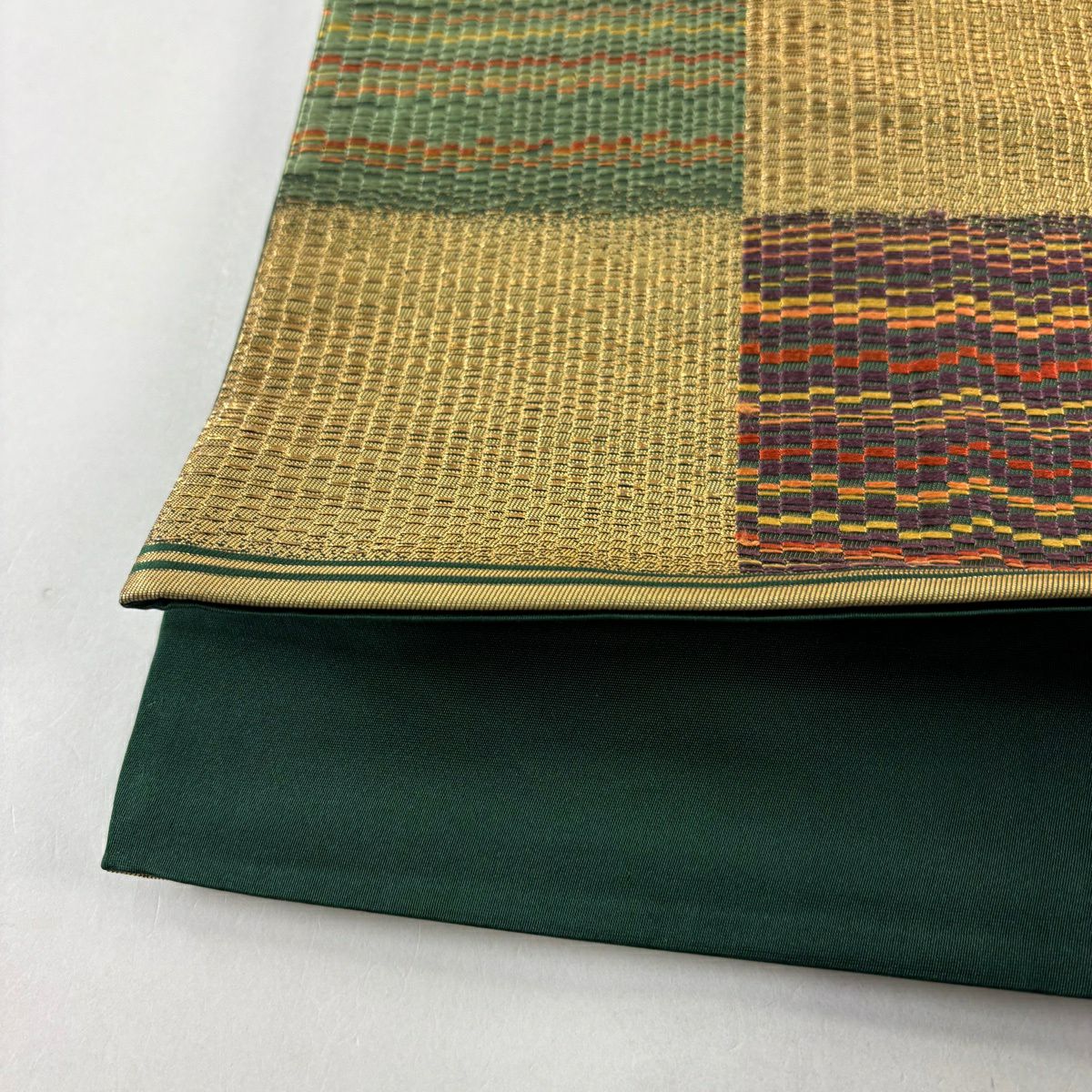 袋帶 秀品級 變化市松樹 紋理 金絲 刺繡 金色 六通 純蠶絲