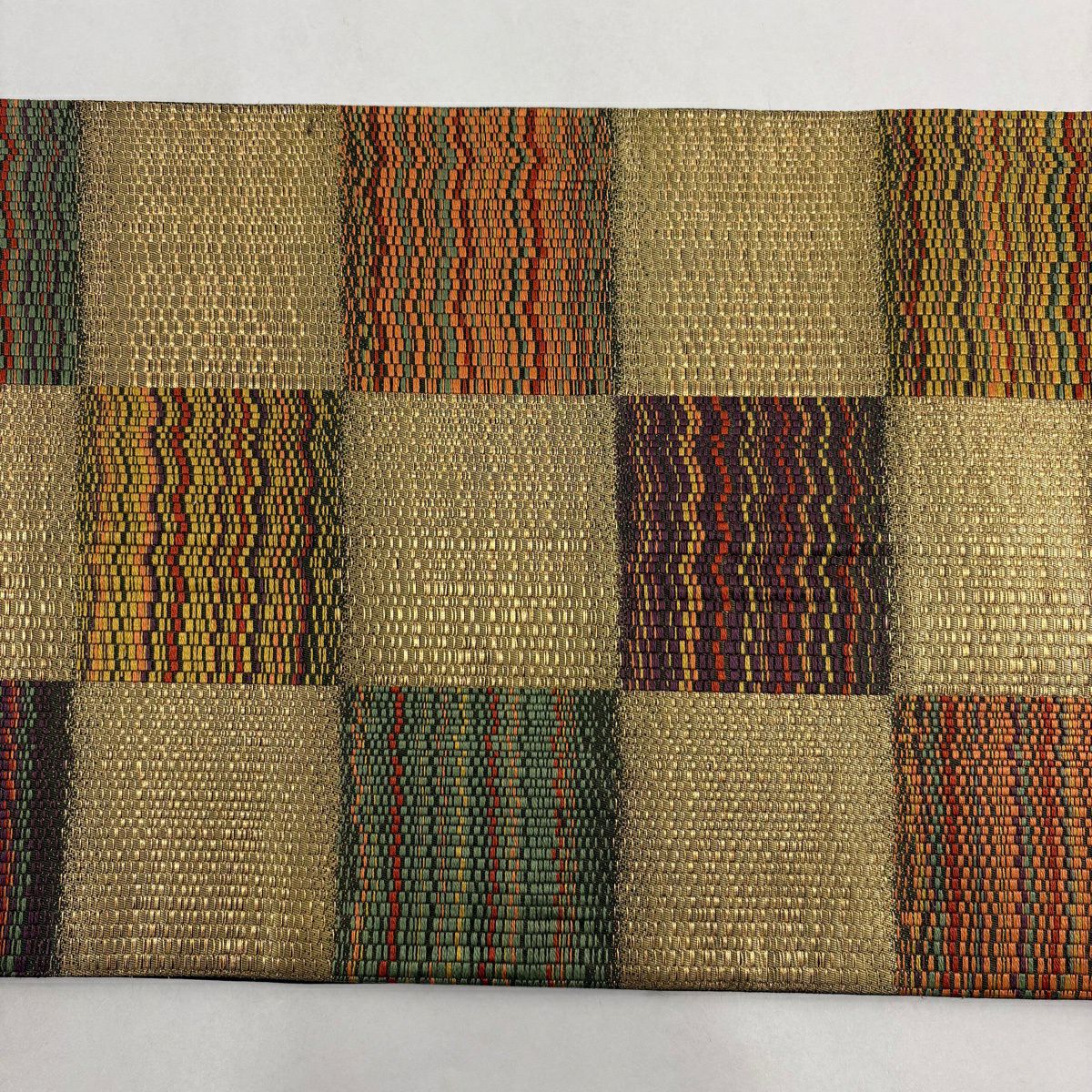 袋帶 秀品級 變化市松樹 紋理 金絲 刺繡 金色 六通 純蠶絲