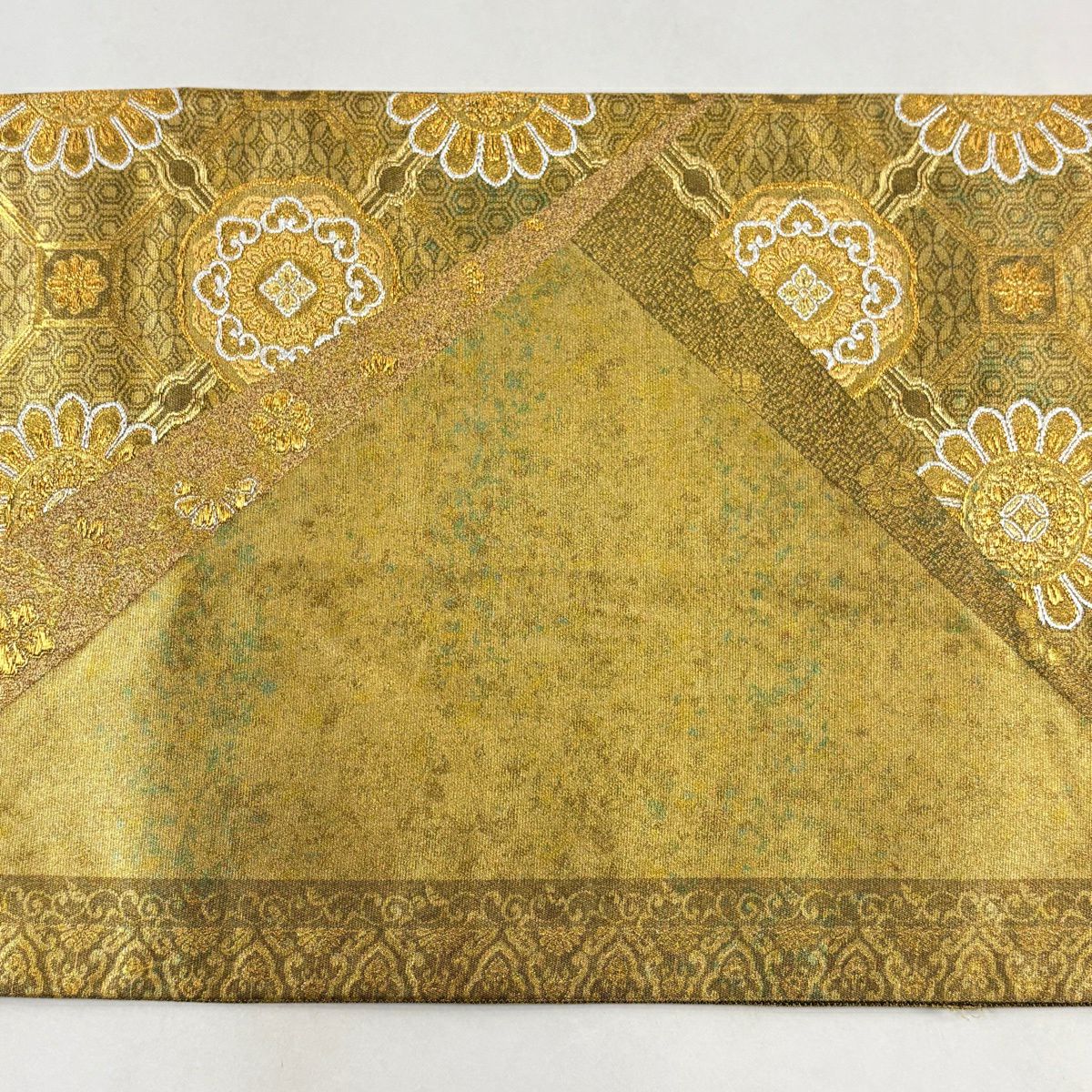 【美品】 袋帶 秀品級 蜀江華紋 草花紋紋 青銅金箔 金銀彩 金色 六通 純蠶絲