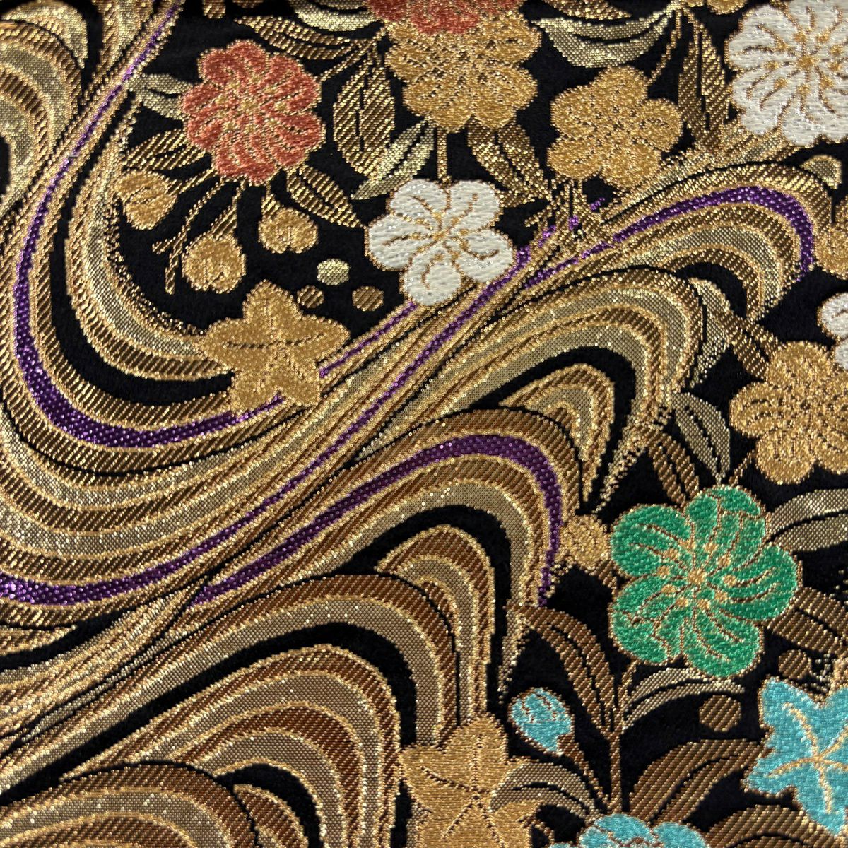 【美品】 袋帶 優品級 振袖禮服禮服用 櫻花 流水 金絲 金金箔 金色 六通 純蠶絲