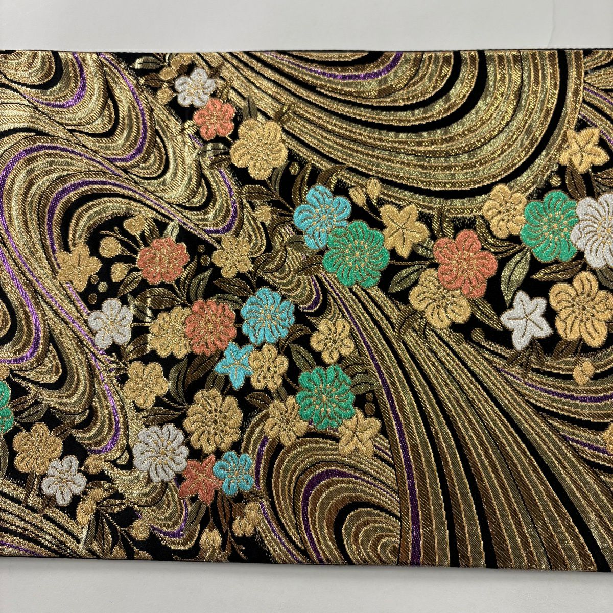 【美品】 袋帶 優品級 振袖禮服禮服用 櫻花 流水 金絲 金金箔 金色 六通 純蠶絲