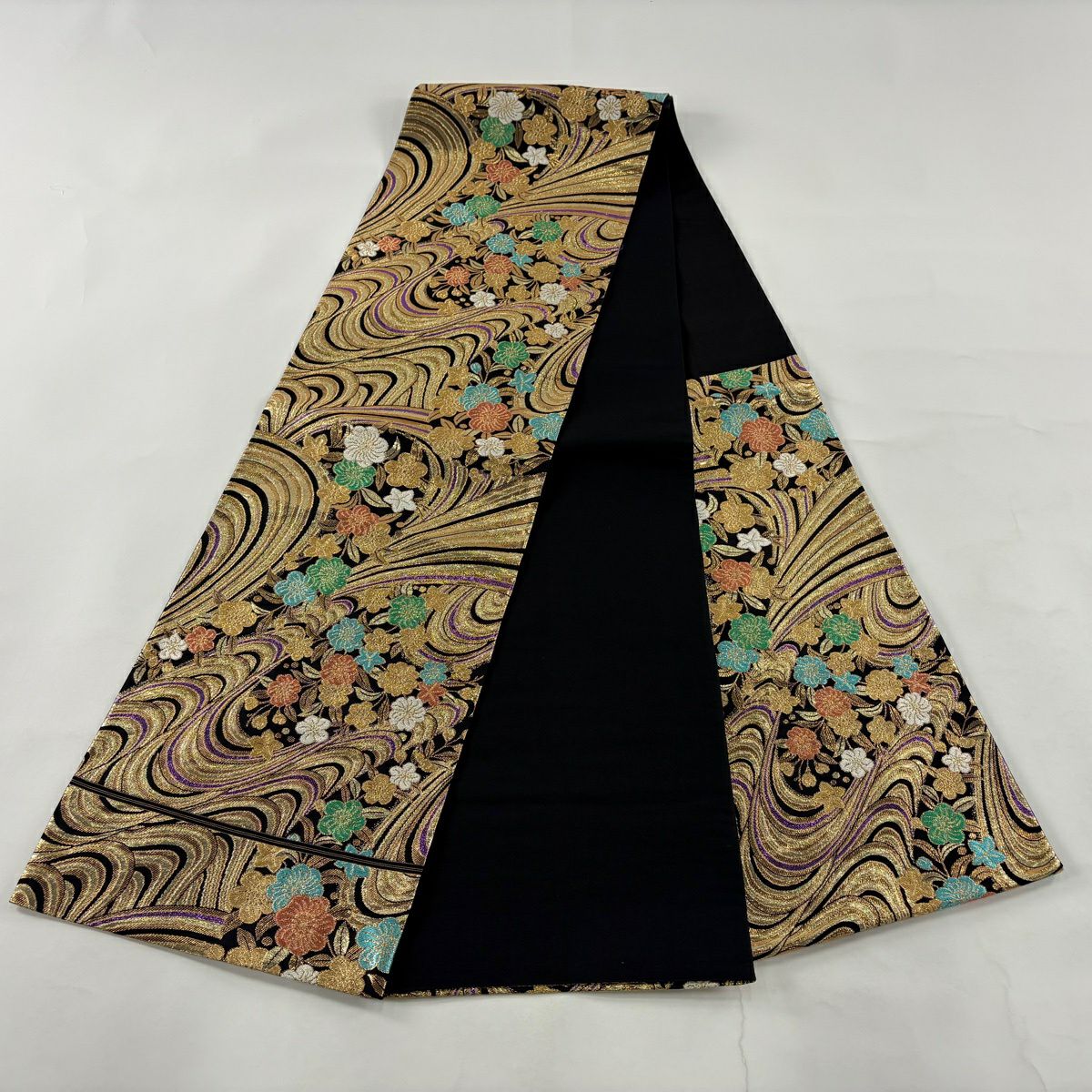 【美品】 袋帶 優品級 振袖禮服禮服用 櫻花 流水 金絲 金金箔 金色 六通 純蠶絲