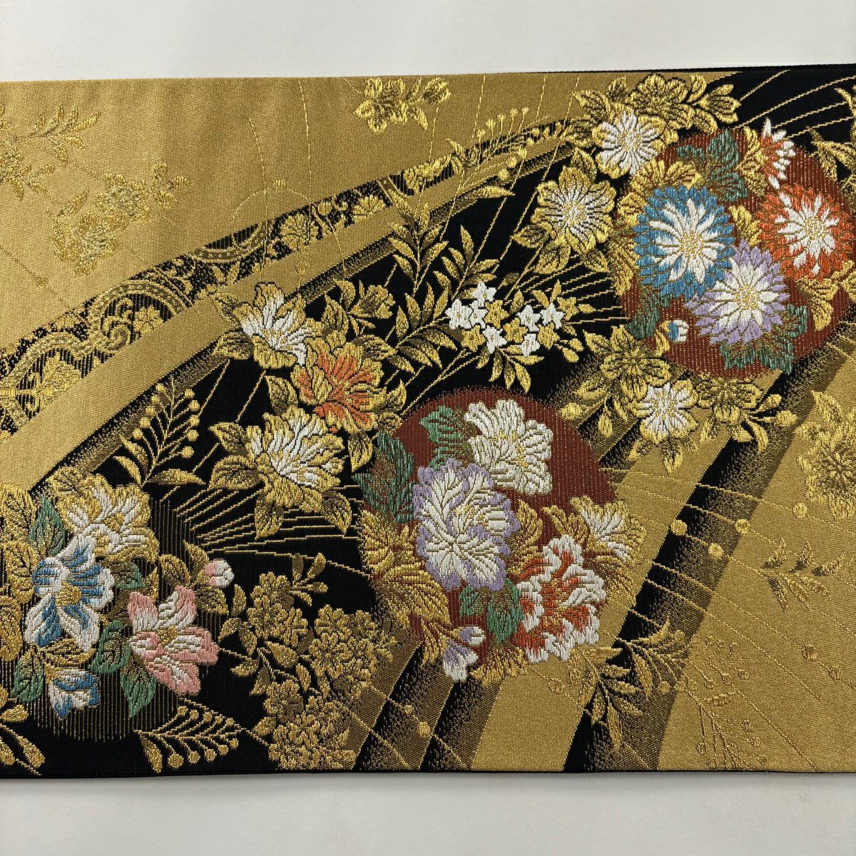 【美品】 袋帶 秀品級 牡丹 菊花 金銀彩 金金箔 金 六通 純蠶絲