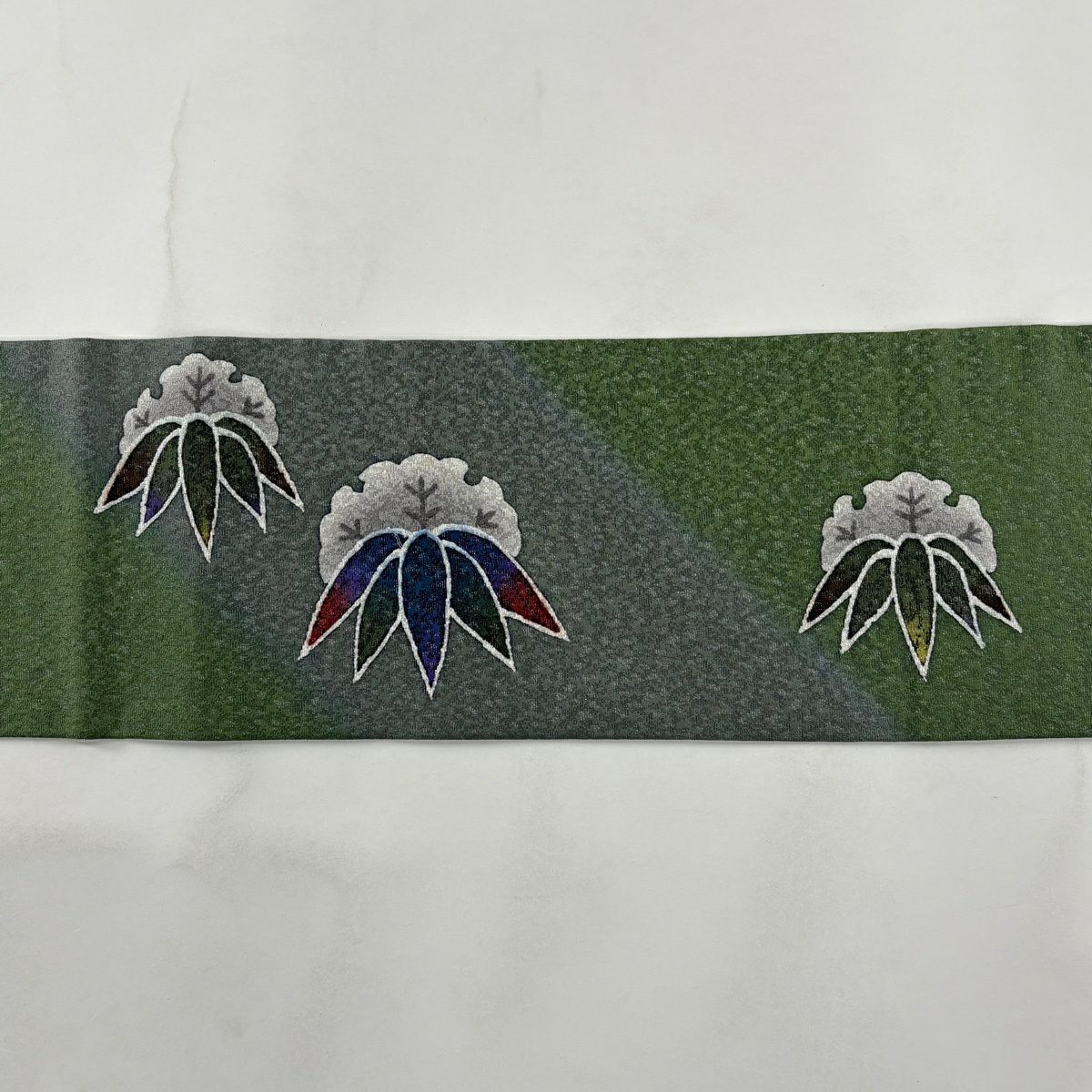 【美品】 名古屋帶 秀品級 笹 雪輪 金銀彩 綠 純蠶絲