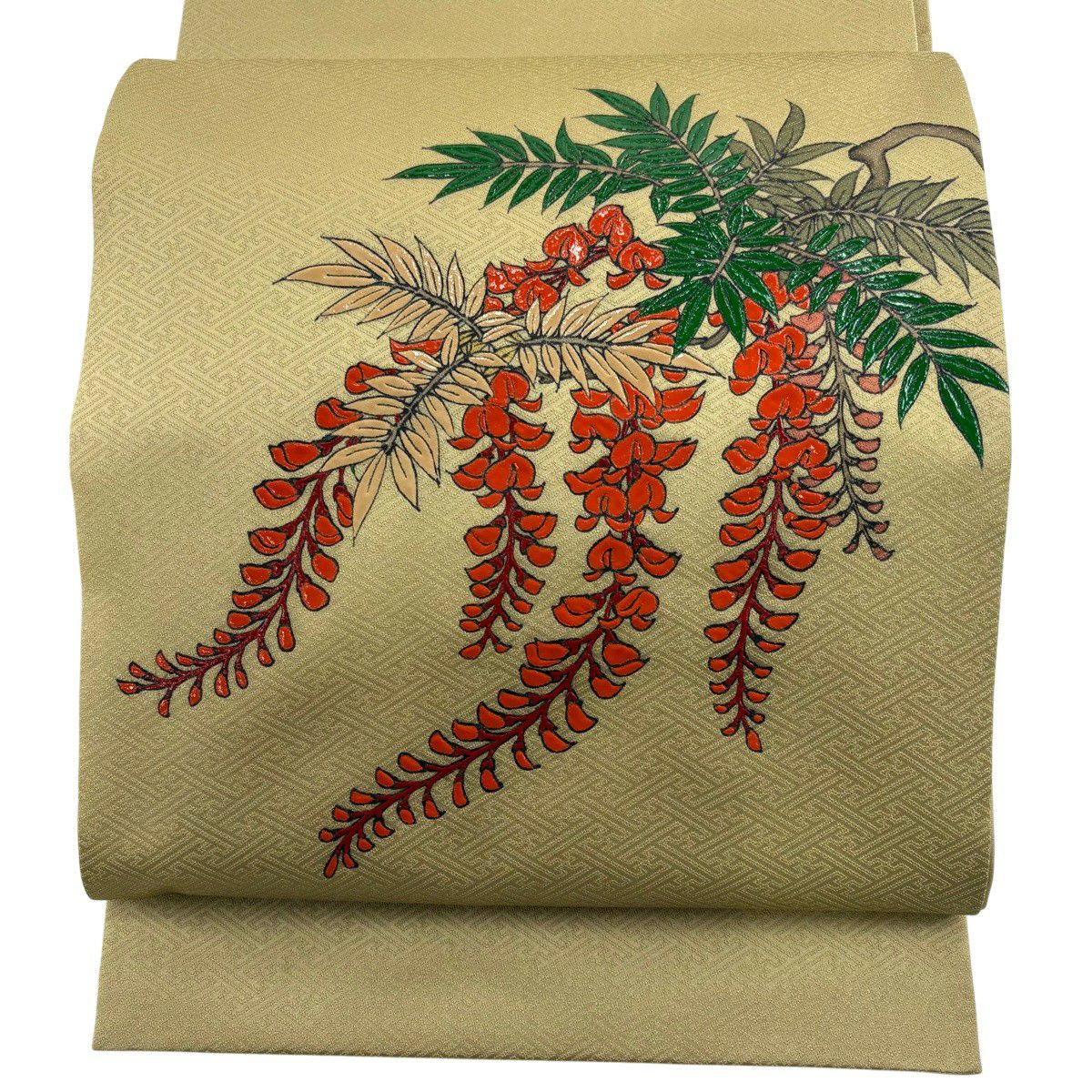 袋帶 秀品級 藤 金絲 茶綠 お太鼓圖案 純蠶絲