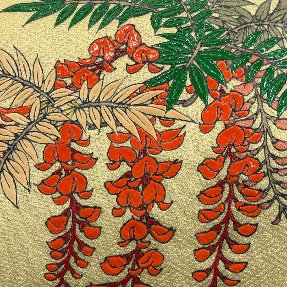 袋帶 秀品級 藤 金絲 茶綠 お太鼓圖案 純蠶絲