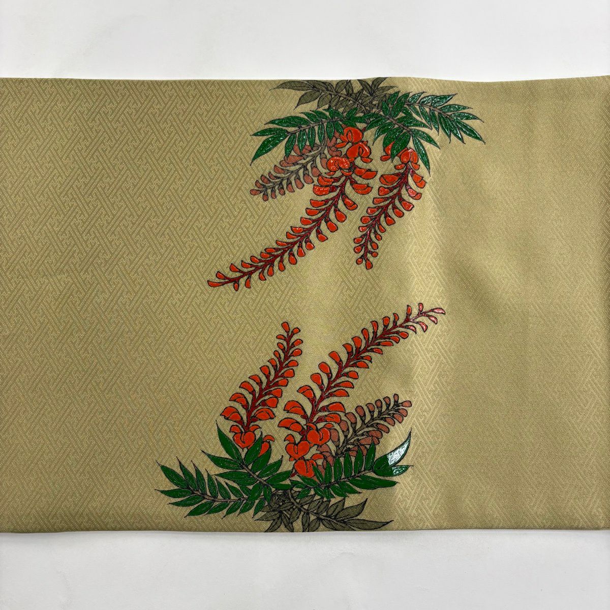 袋帶 秀品級 藤 金絲 茶綠 お太鼓圖案 純蠶絲