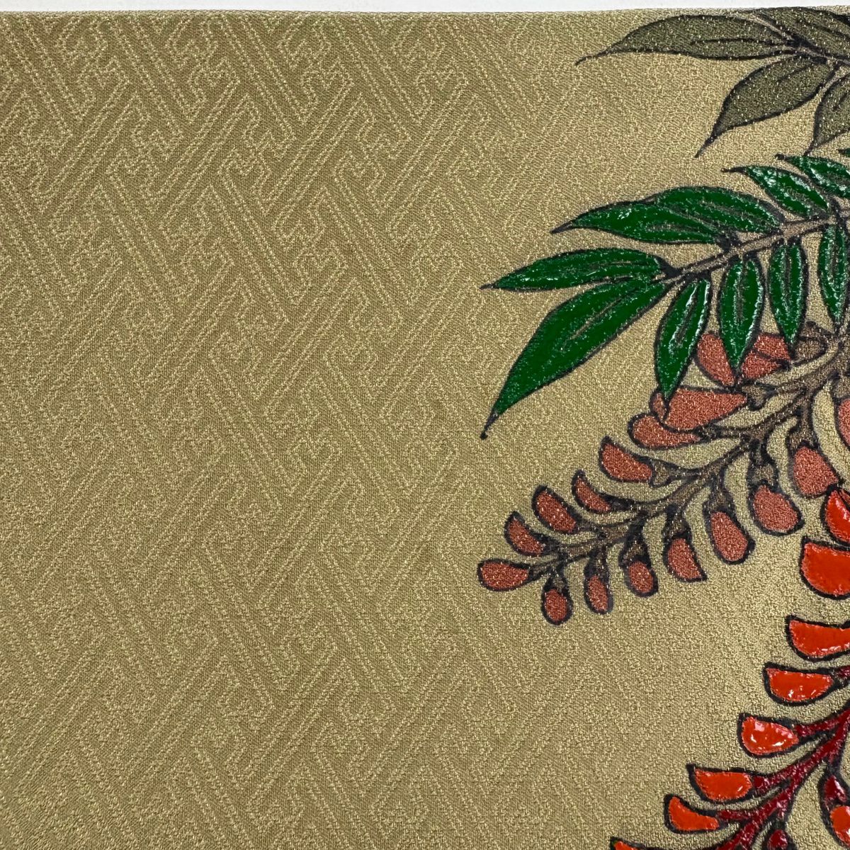 袋帶 秀品級 藤 金絲 茶綠 お太鼓圖案 純蠶絲