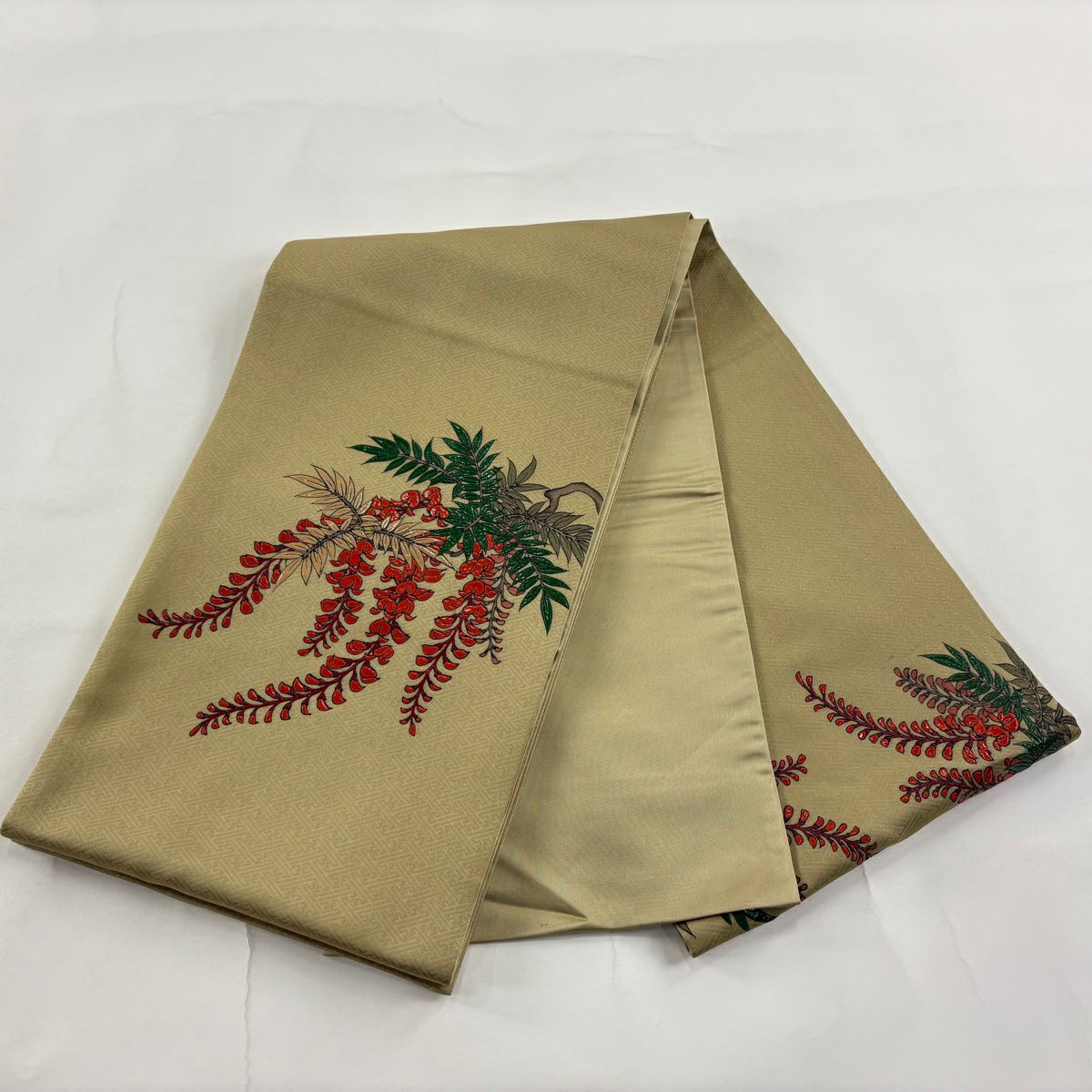 袋帶 秀品級 藤 金絲 茶綠 お太鼓圖案 純蠶絲