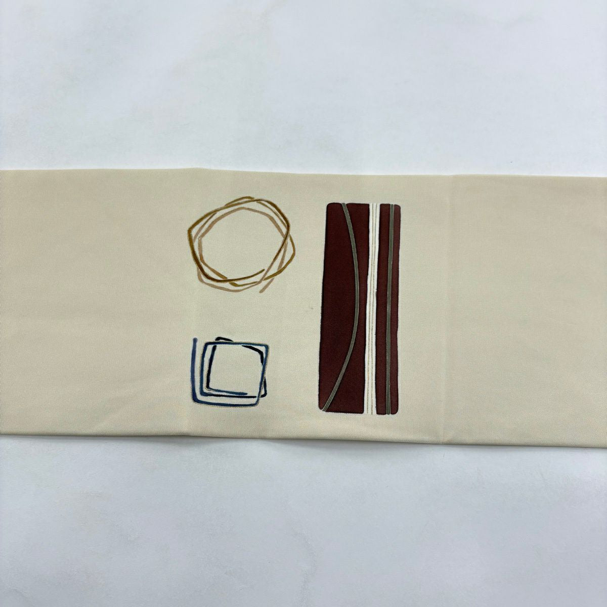 名古屋帶 優品級 圓文 條紋 金絲 金銀彩 奶油色 純蠶絲
