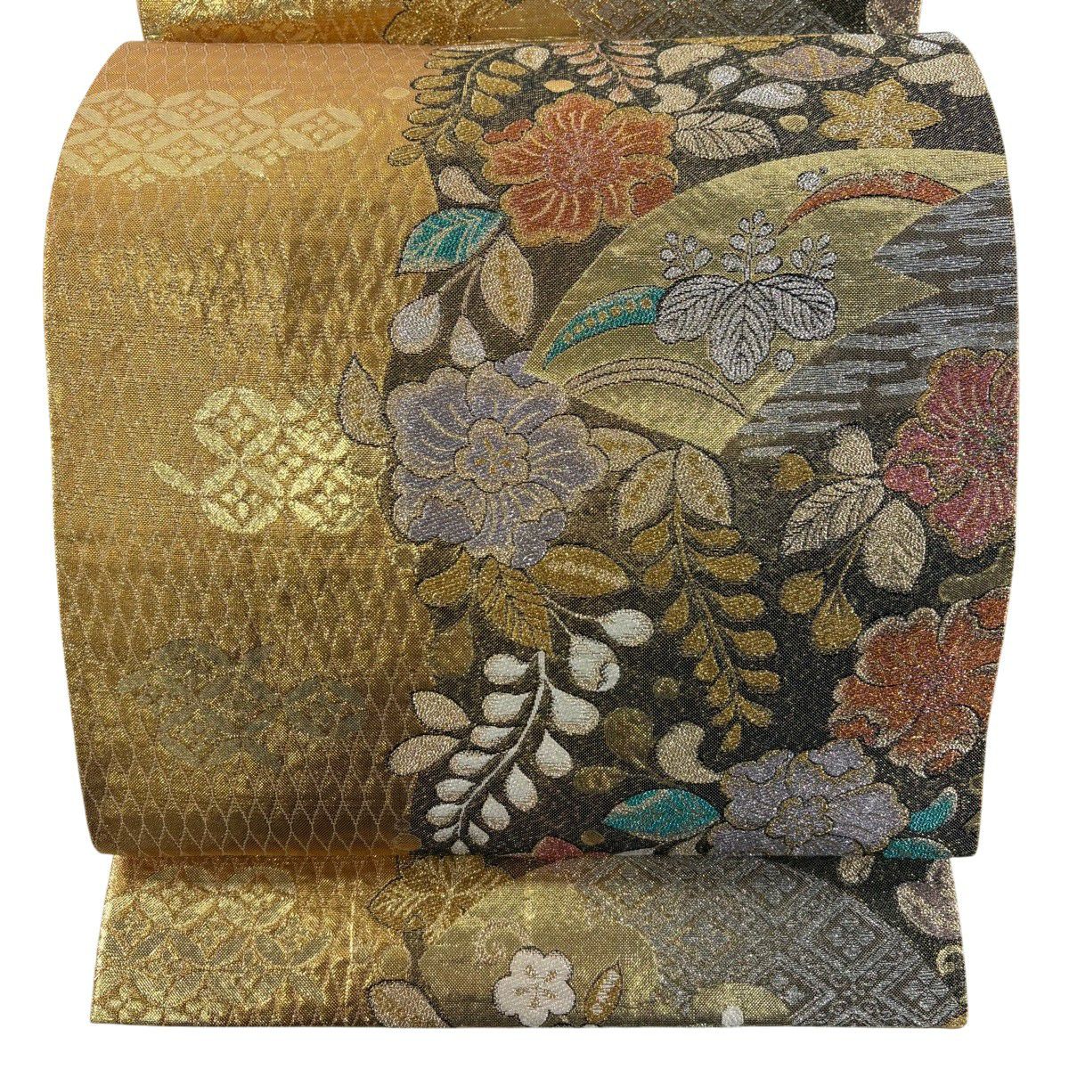 【美品】 袋帶 秀品級 草花紋紋 桐 金絲 金金箔 金 六通 純蠶絲